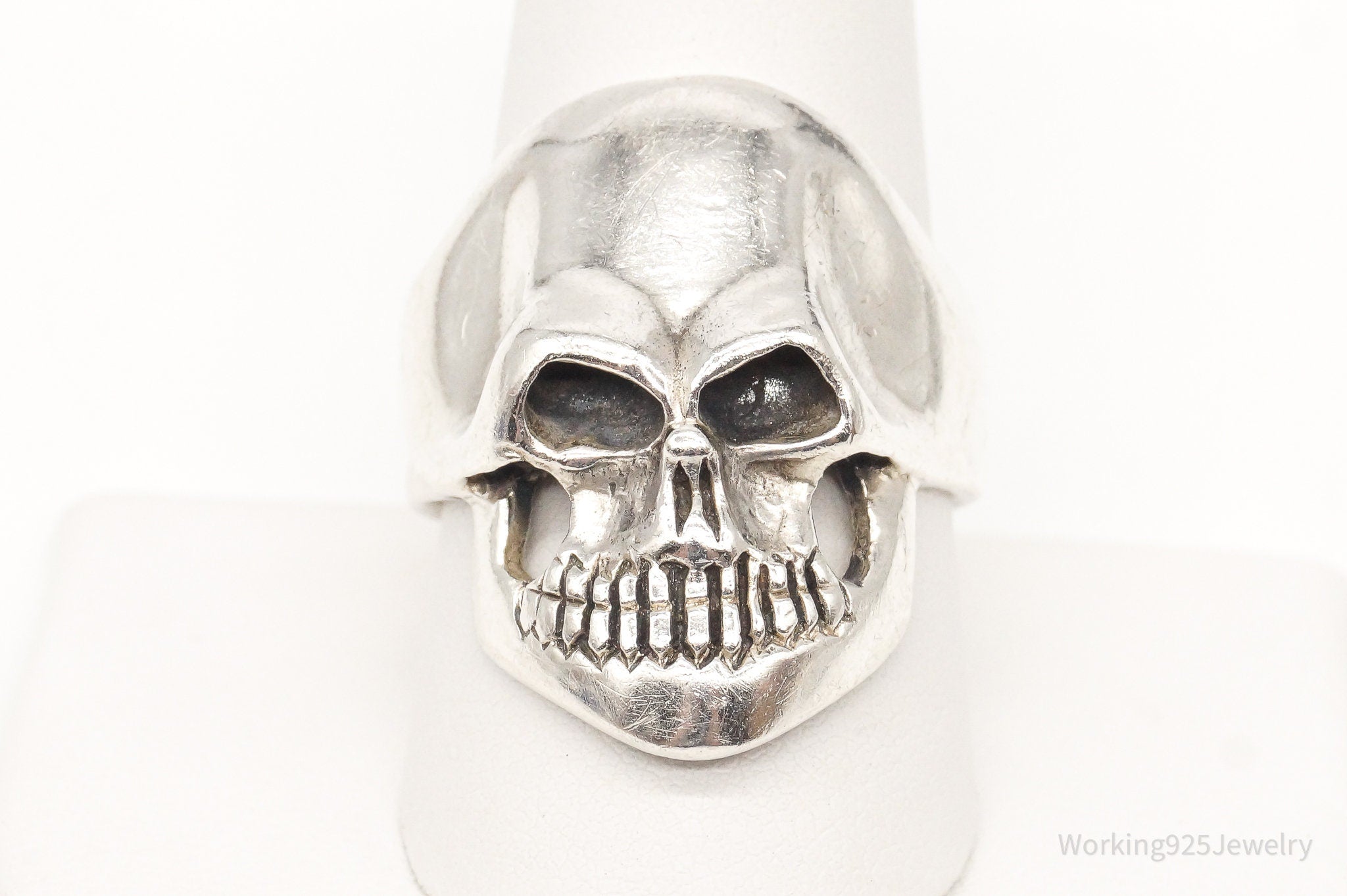 Vintage Large Skull Sterling Silver Ring - SZ 10.75