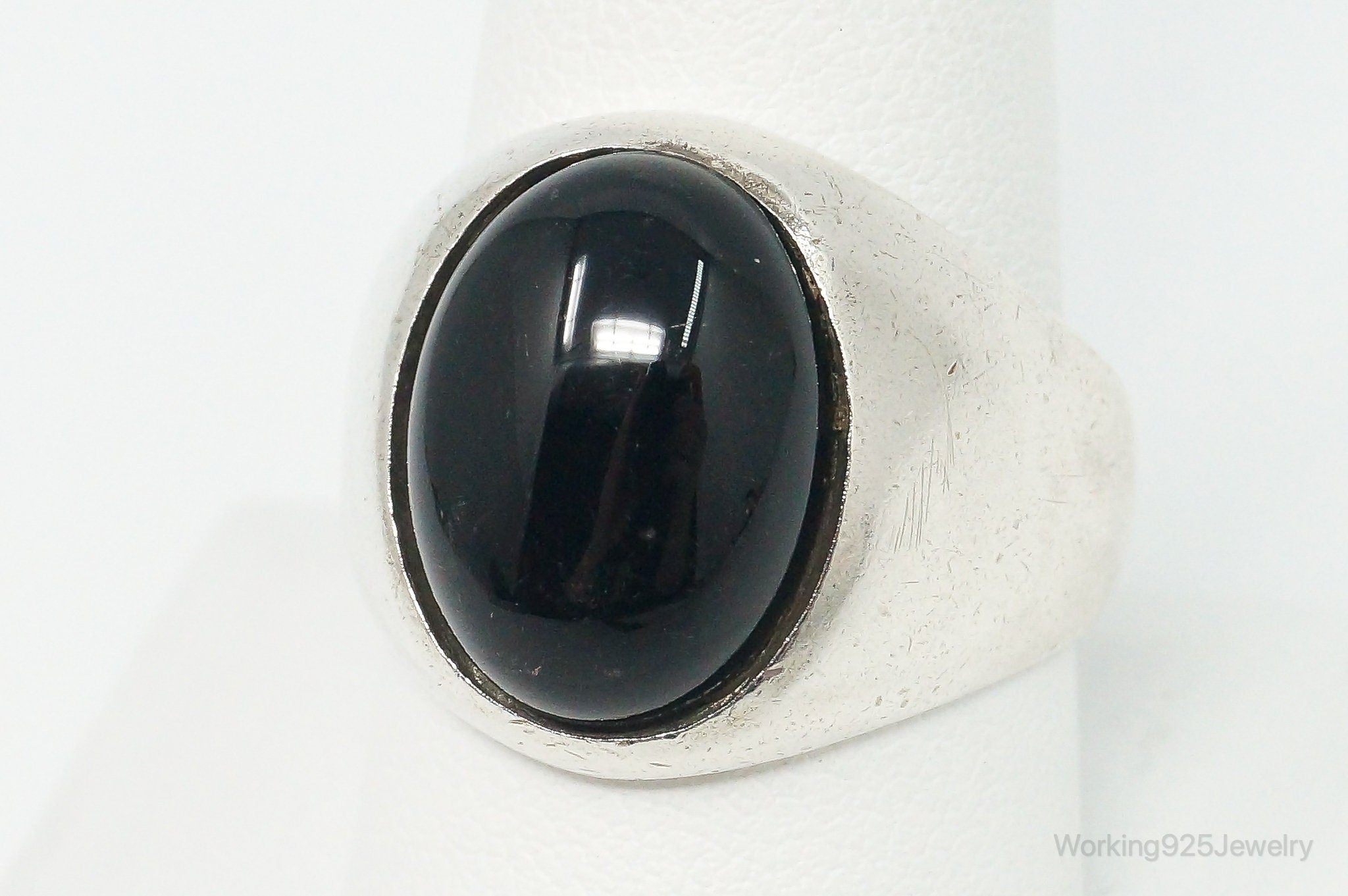 Vintage Large Black Onyx Sterling Silver Ring - Size 9.75