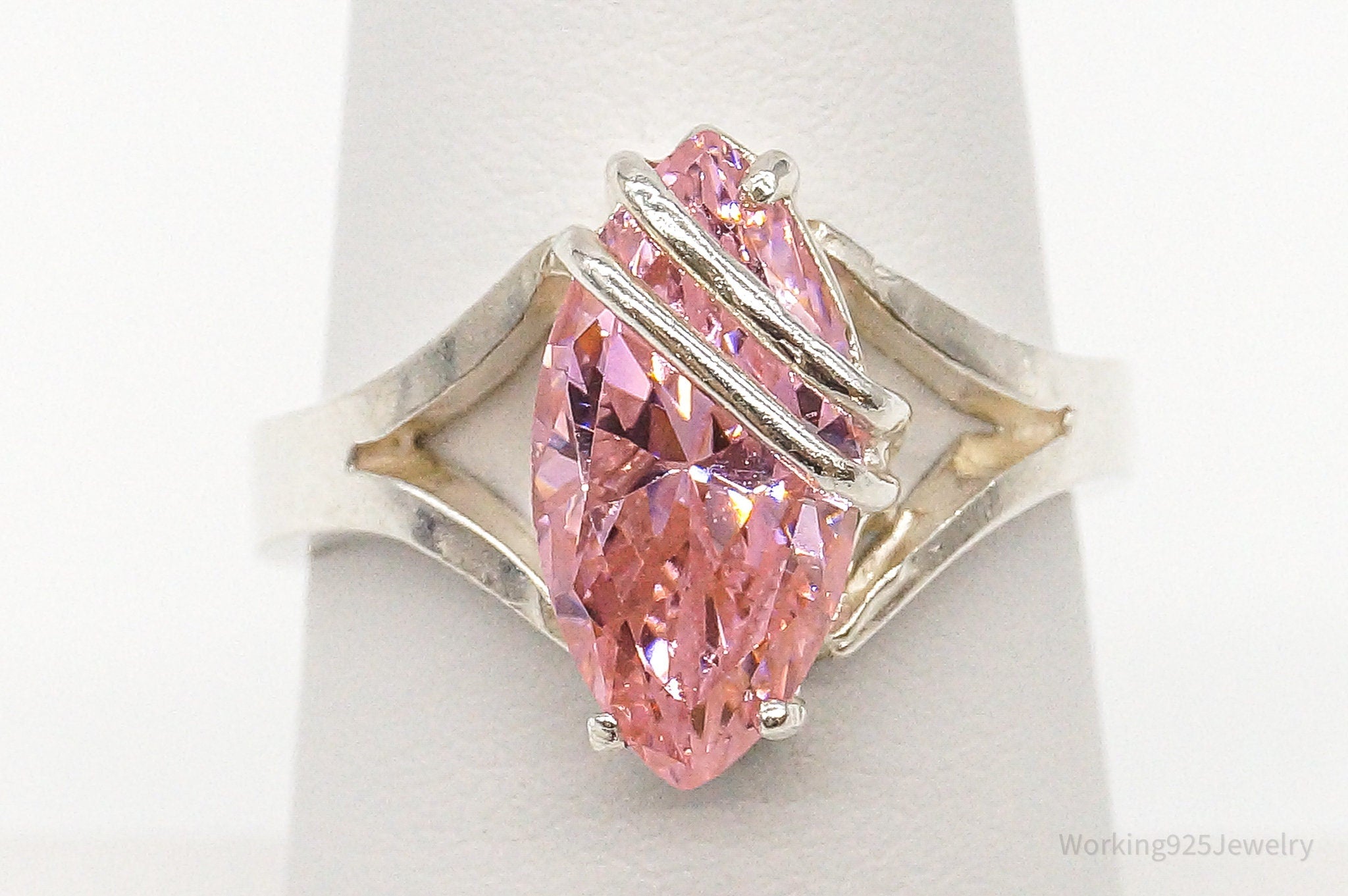 Vintage Pink Cubic Zirconia Sterling Silver Ring - Size 7