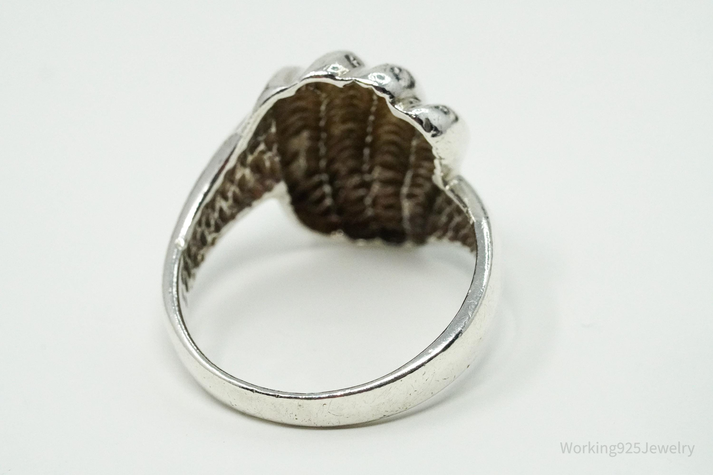 Vintage Puffy Ribbed Modernist Style Sterling Silver Ring - Size 6.75