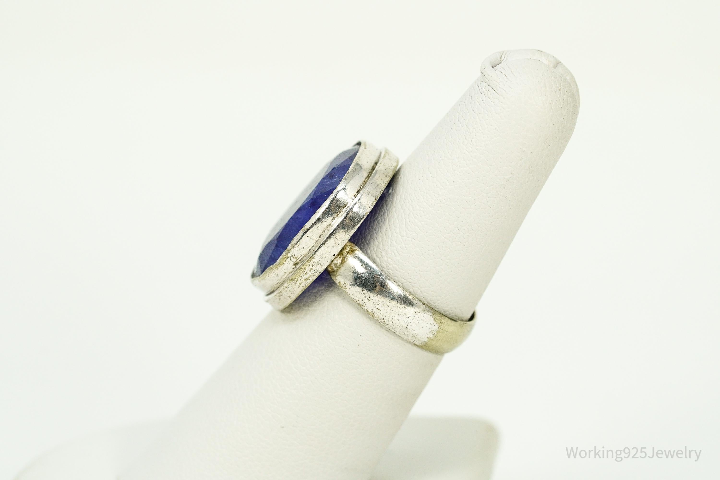 Vintage Large Natural Blue Sapphire Sterling Silver Ring - Size 7.25