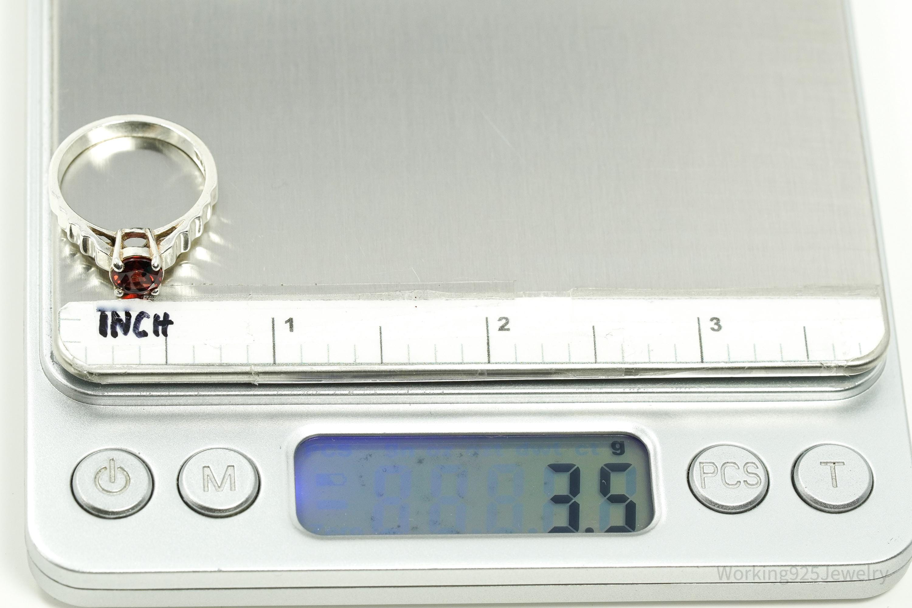 Vintage Garnet Sterling Silver Ring - Size 7.25