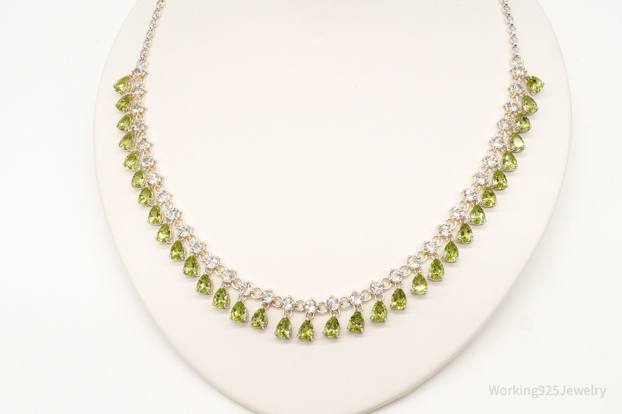 Vintage Peridot Cubic Zirconia Sterling Silver Necklace