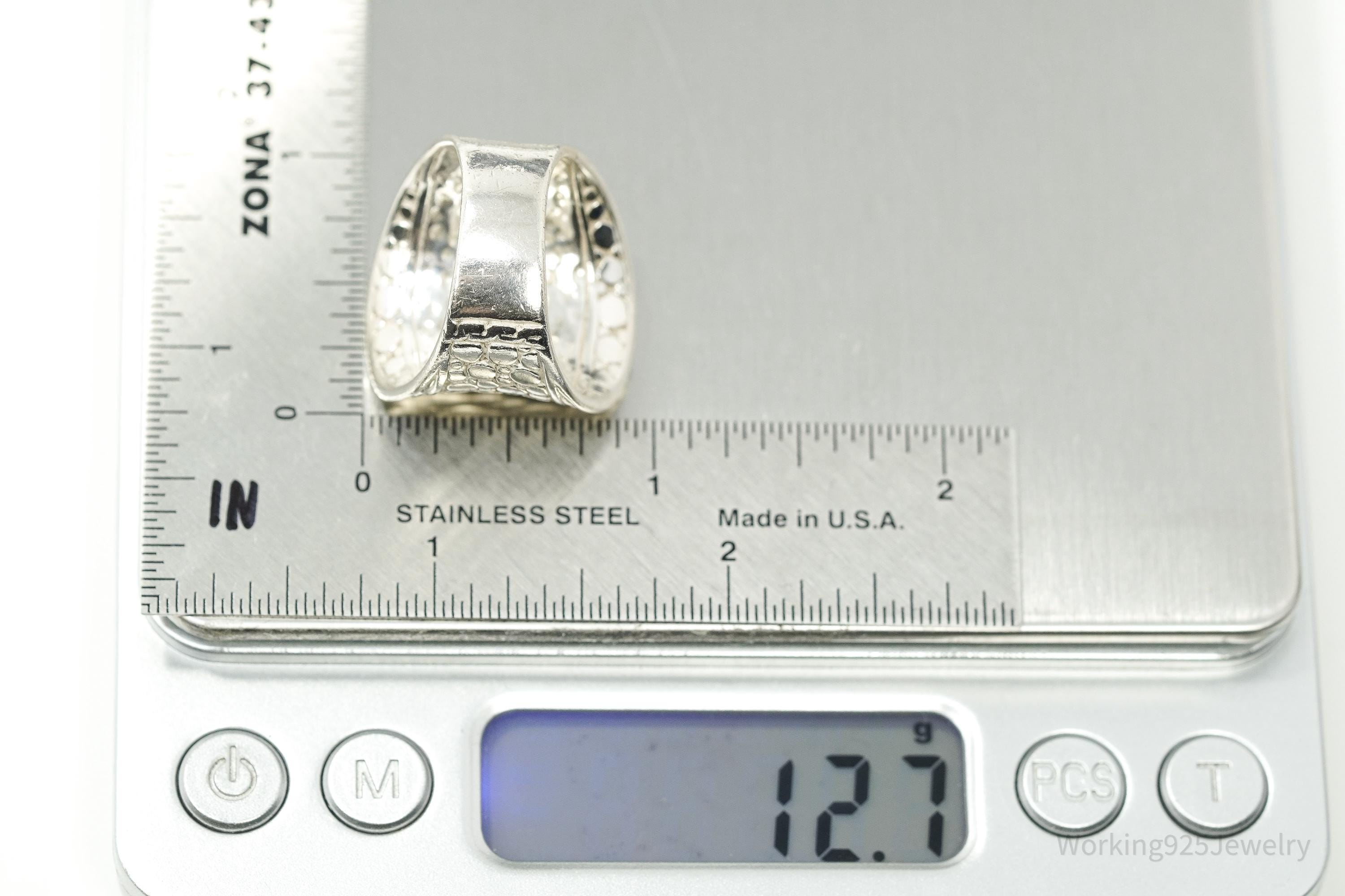 Vintage SARDA Sterling Silver Wide Band Ring - Size 9.25