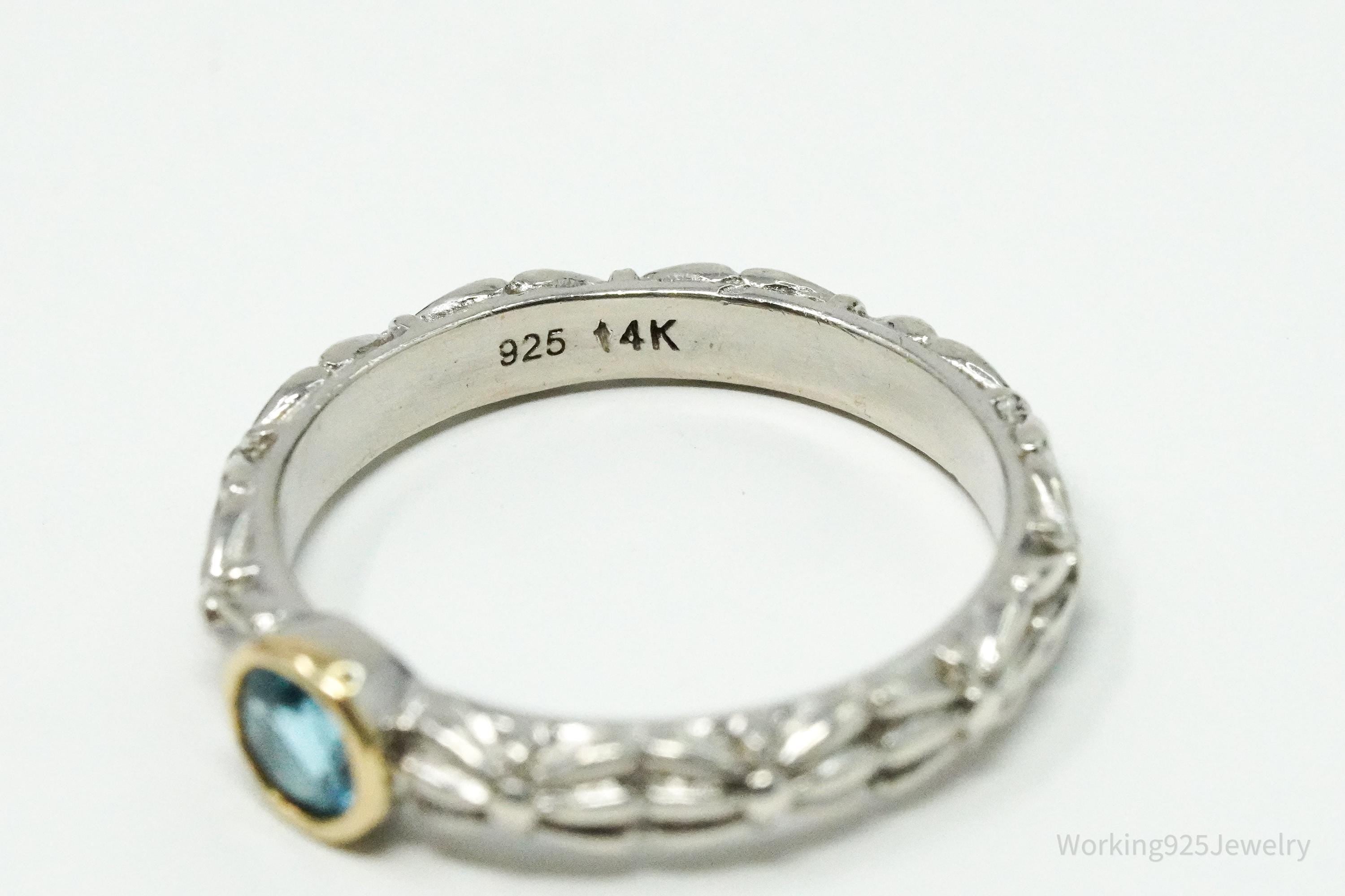 Vintage QCD Blue Topaz 14K Yellow Gold Sterling Silver Ring - Size 7
