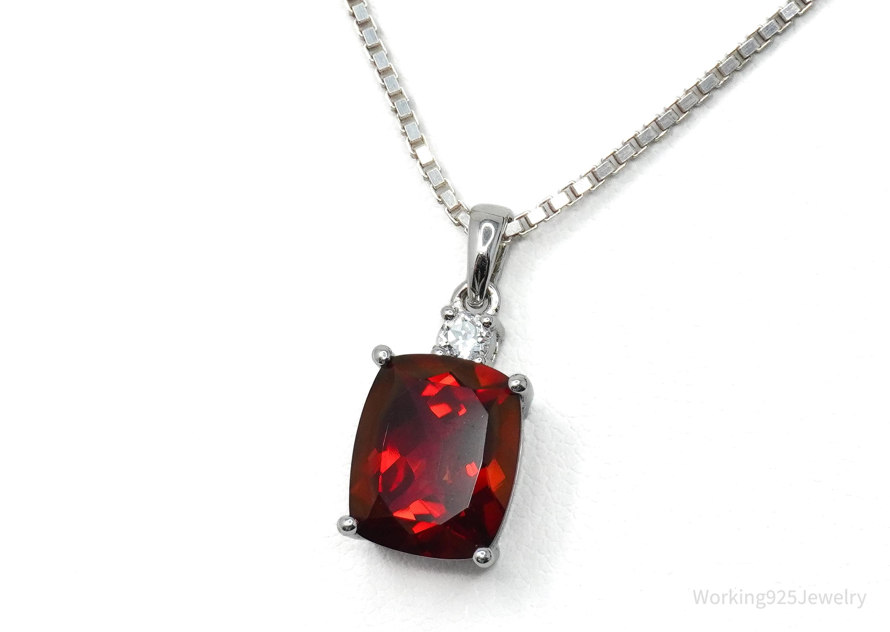 JTV's TGGC Created Ruby & White Topaz Sterling Silver Necklace 15"