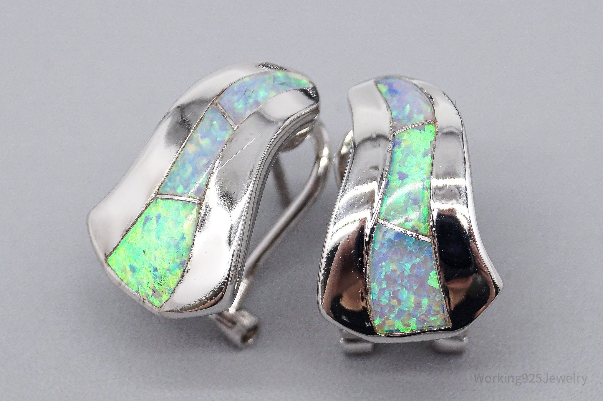 Vintage Opal Inlay Sterling Silver Earrings