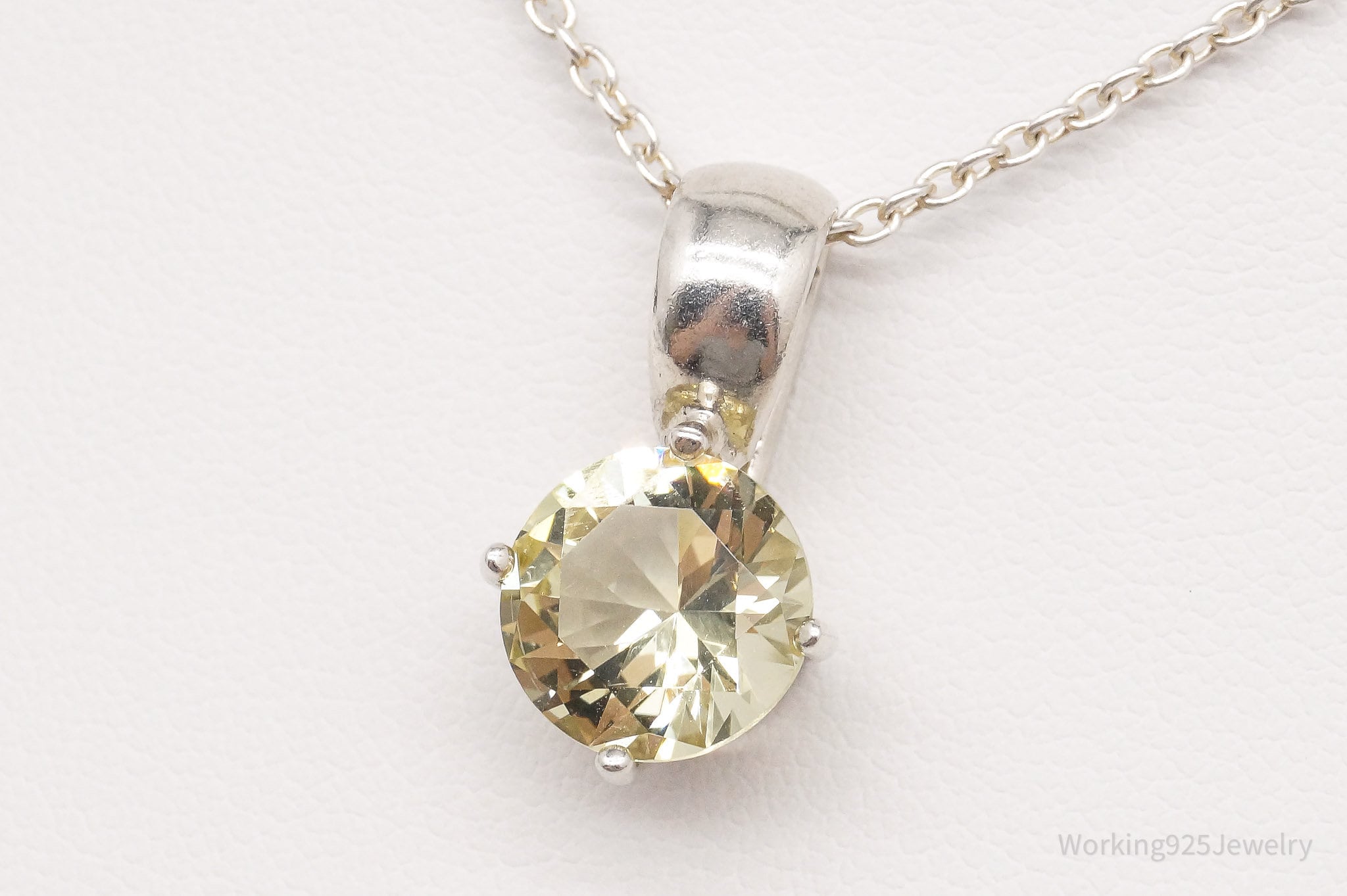 Vintage Lemon Quartz Sterling Silver Necklace 18"