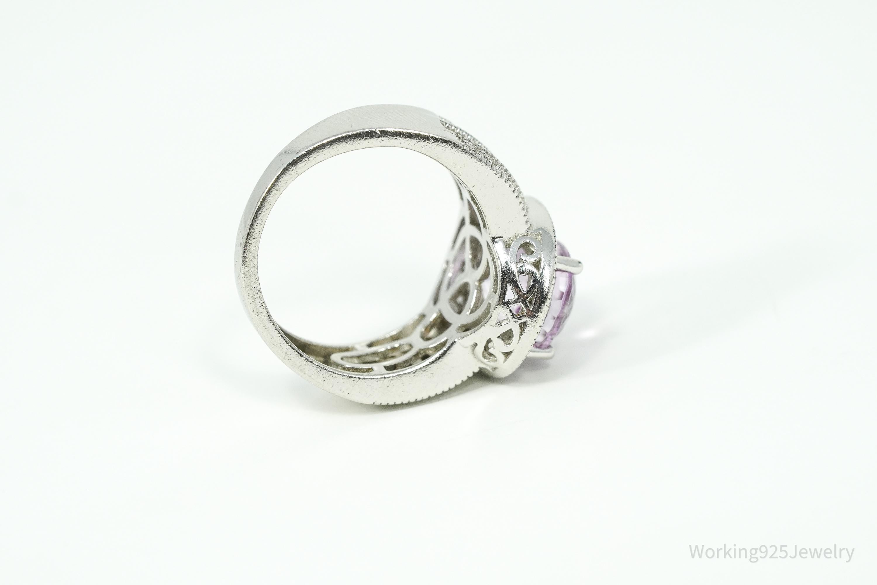 Vintage Amethyst & White Topaz Sterling Silver Ring - Size 8