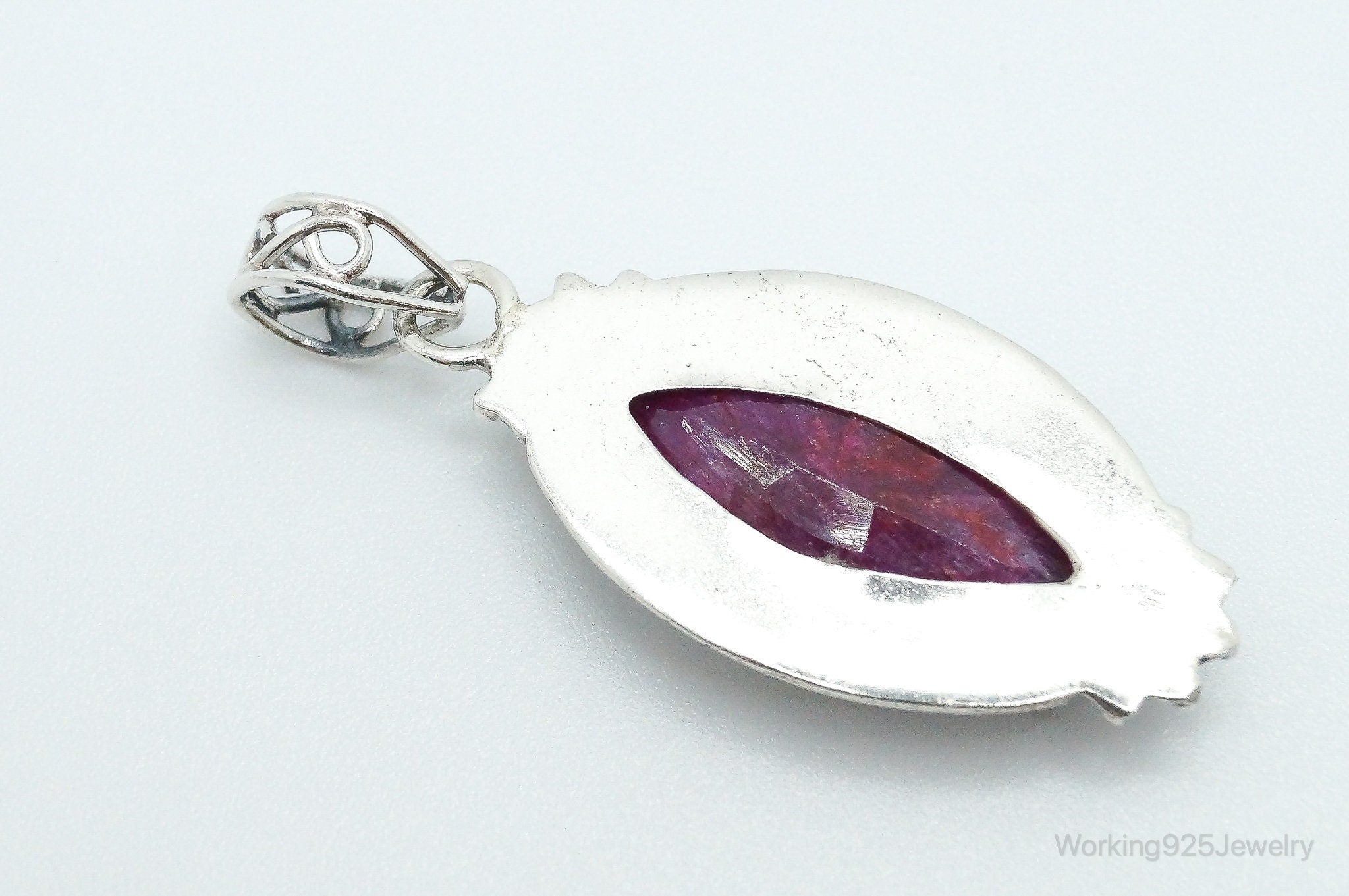 Vintage Large Natural Ruby Sterling Silver Pendant