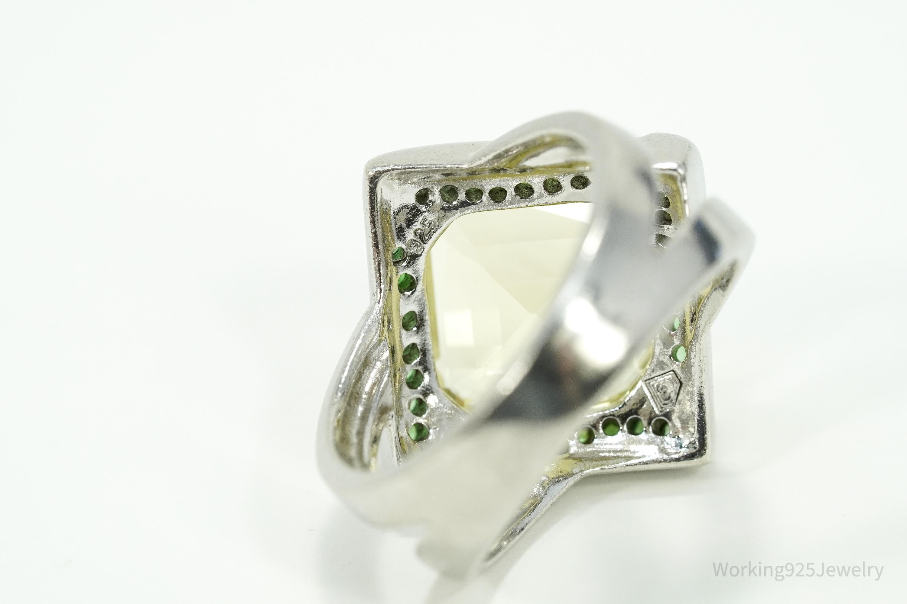 Vintage Lemon Citrine & Emerald Sterling Silver Ring Size 7