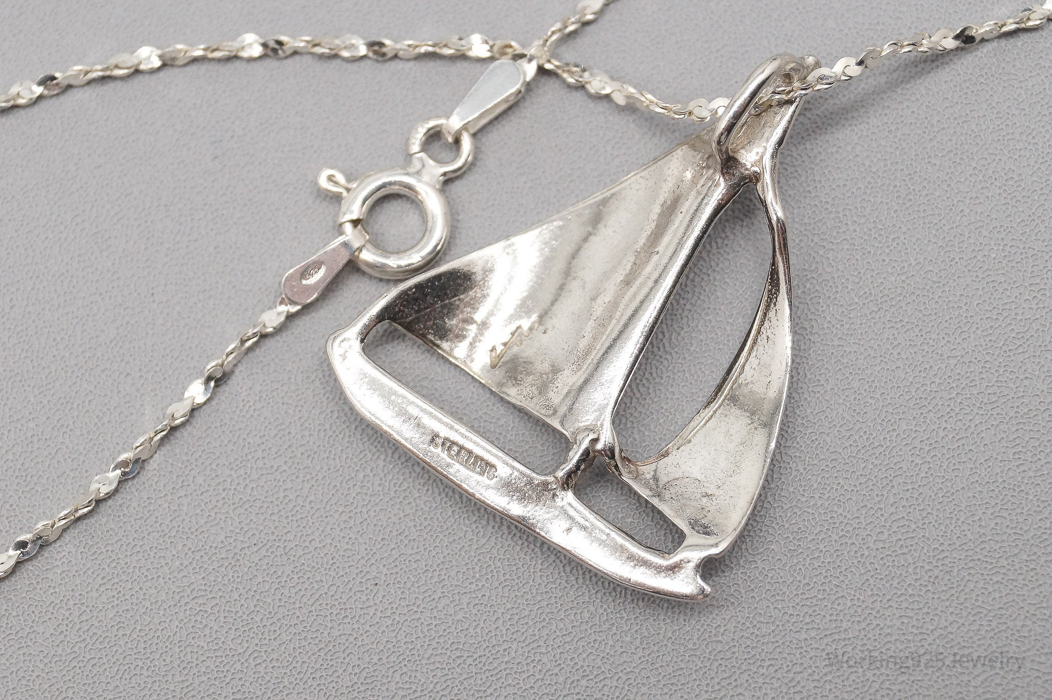 Vintage Sail Boat Sterling Silver Necklace - 16"