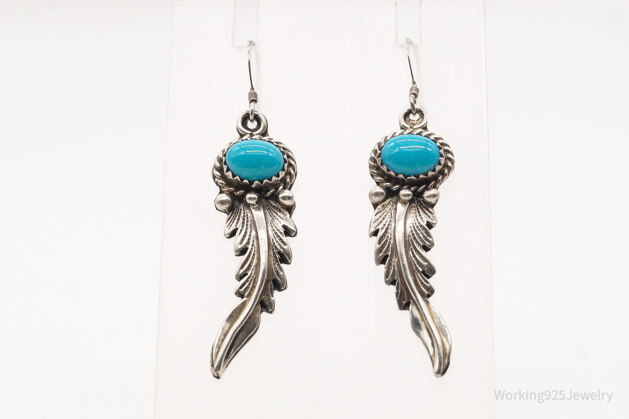 Vintage Native American Turquoise Feather Sterling Silver Earrings