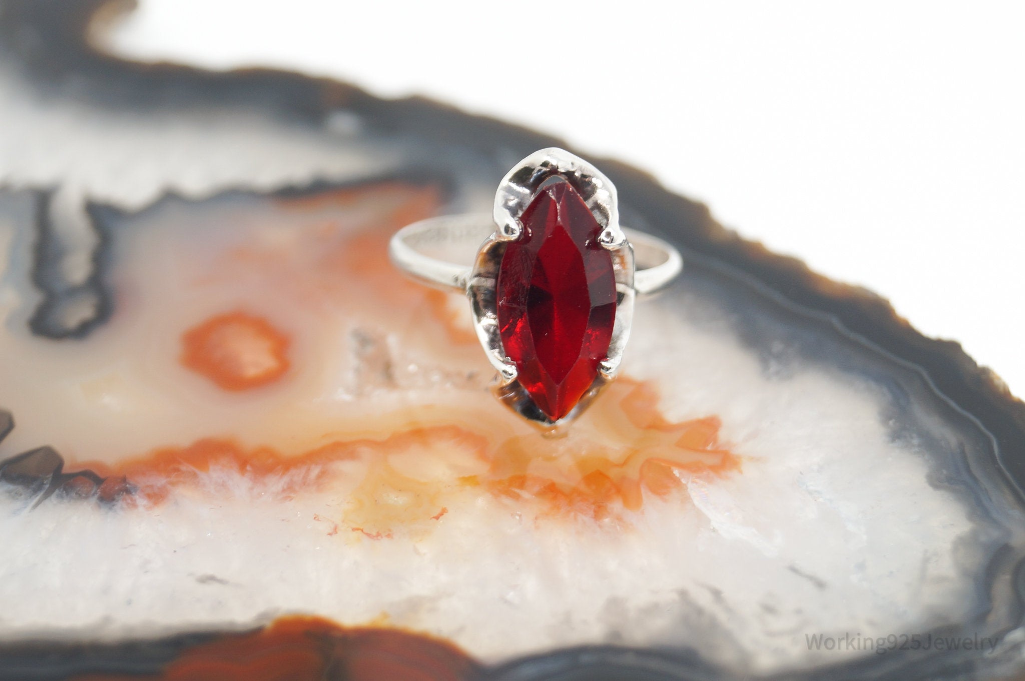 Vtg Mexico City Artisan Large Red Paste Southwestern Sterling Silver Ring-Sz 6.5