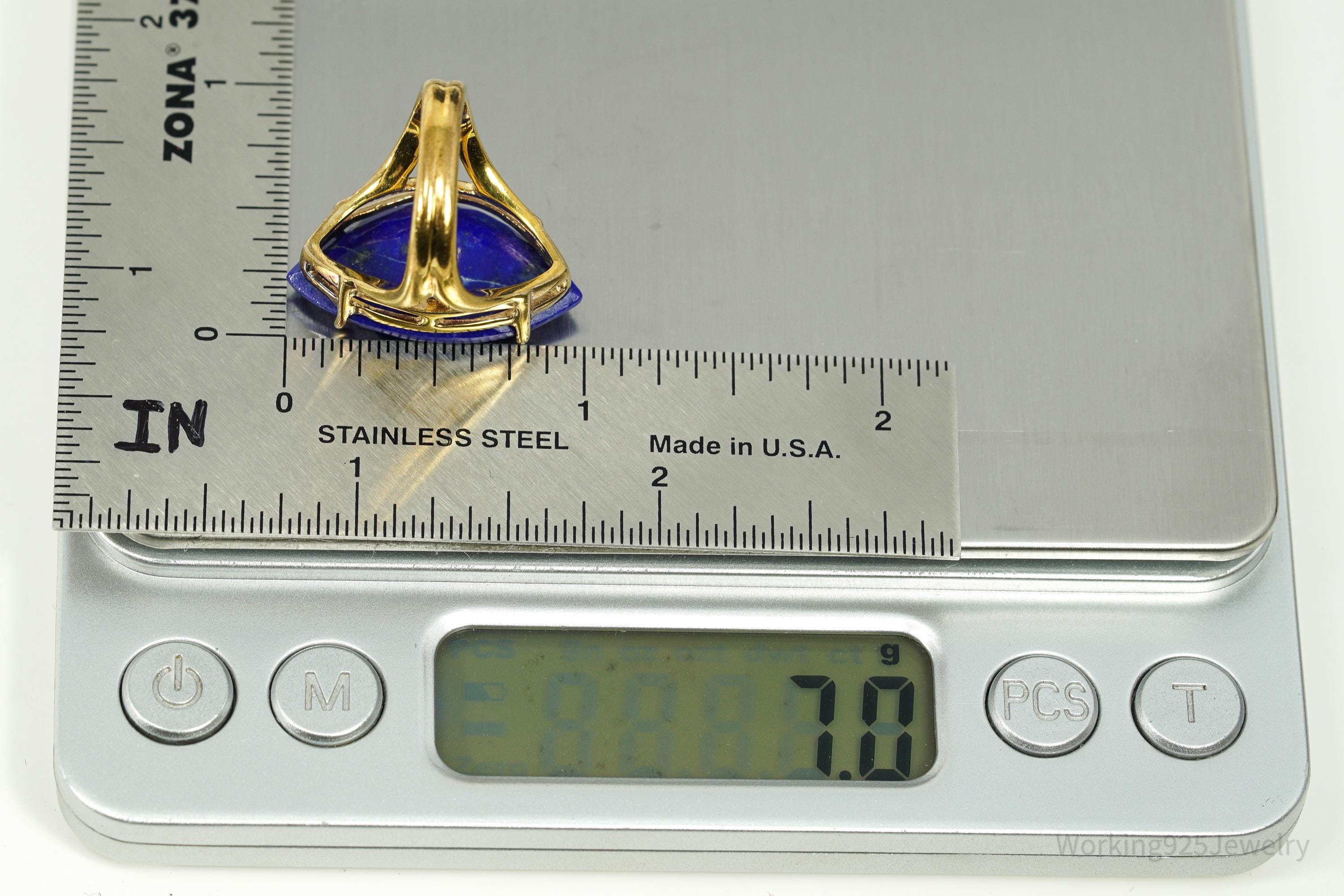 Vintage Lapis Lazuli Gold Vermeil Sterling Silver Ring - Size 5.25