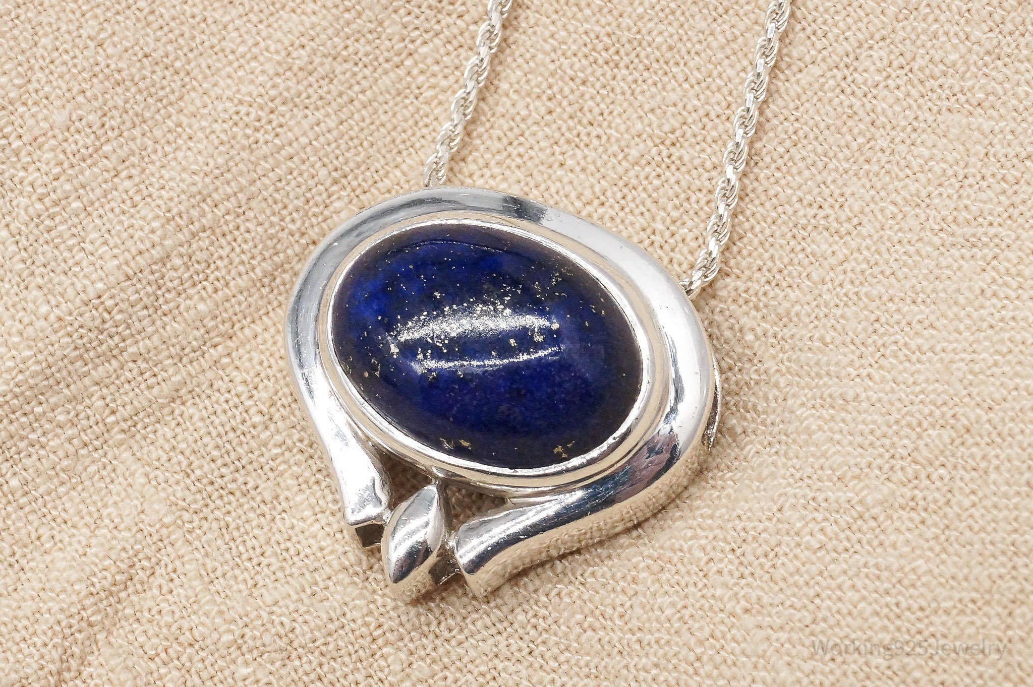 Vintage Large Lapis Lazuli Sterling Silver Necklace 32"