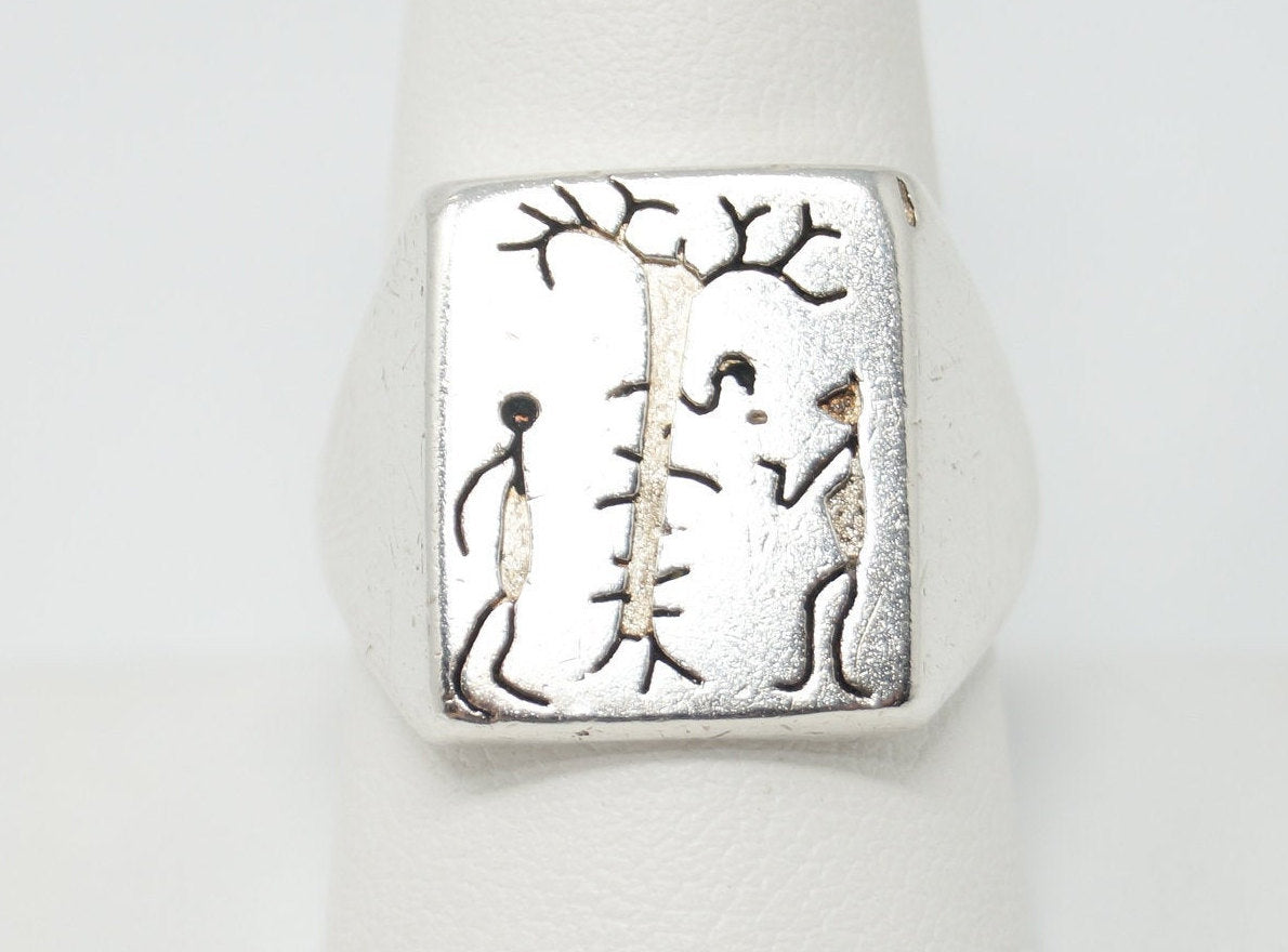 Vintage Taxco Mexico Designer Tree Of Life Sterling Silver Ring Size 9.5