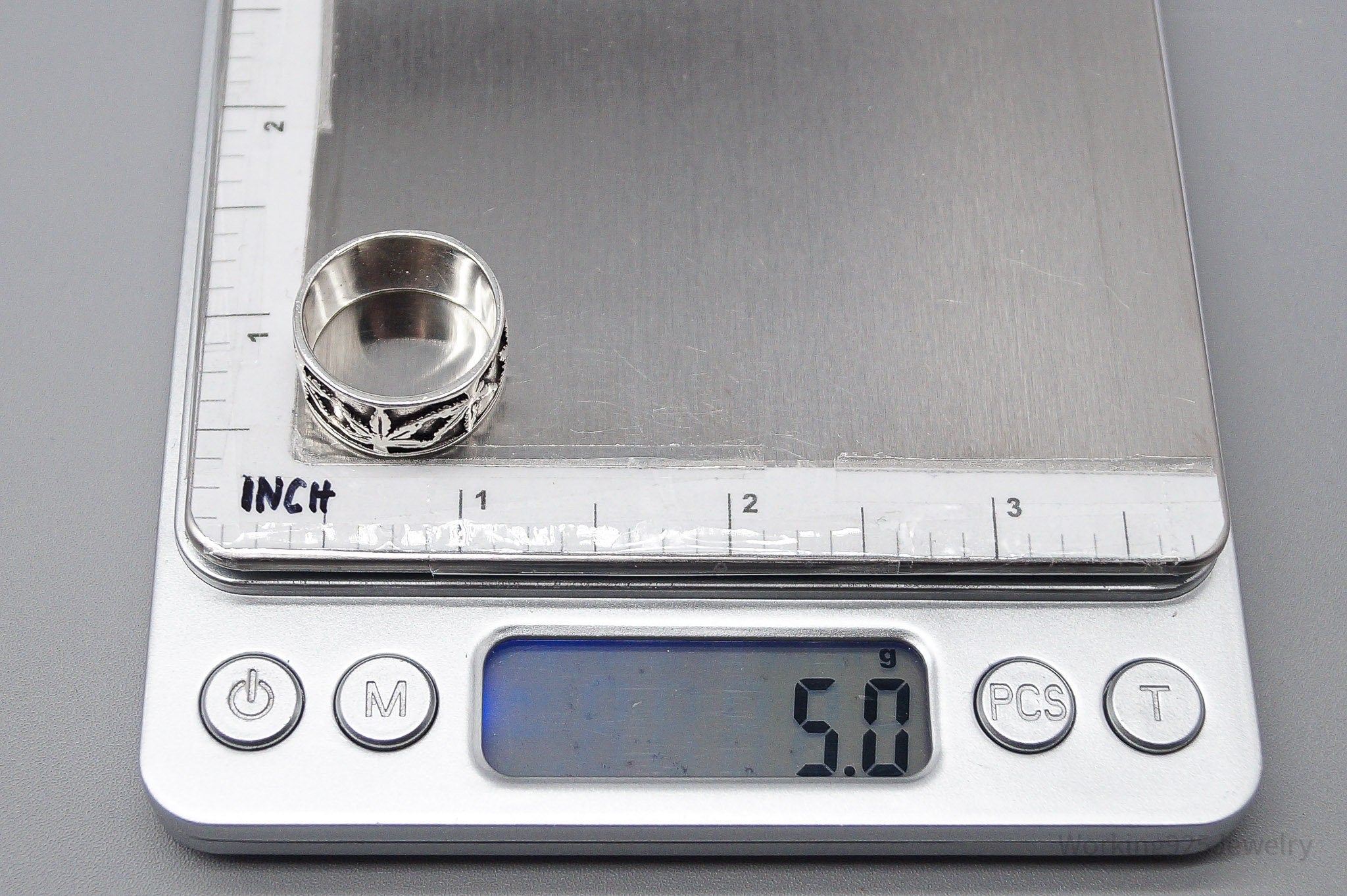 Vintage Medical Marijuana Pot Plant Weed Sterling Silver Ring - Size 7.5