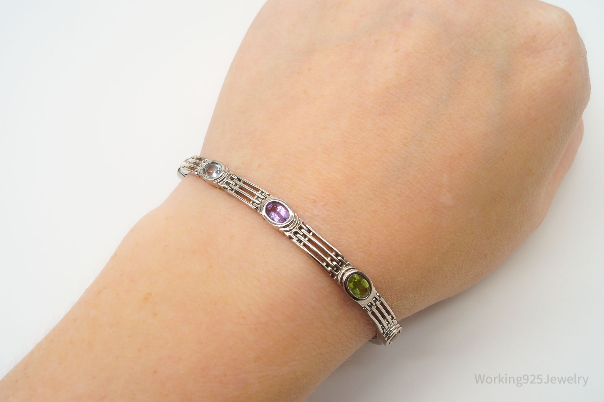 Vintage Multi Gemstone Sterling Silver Bracelet