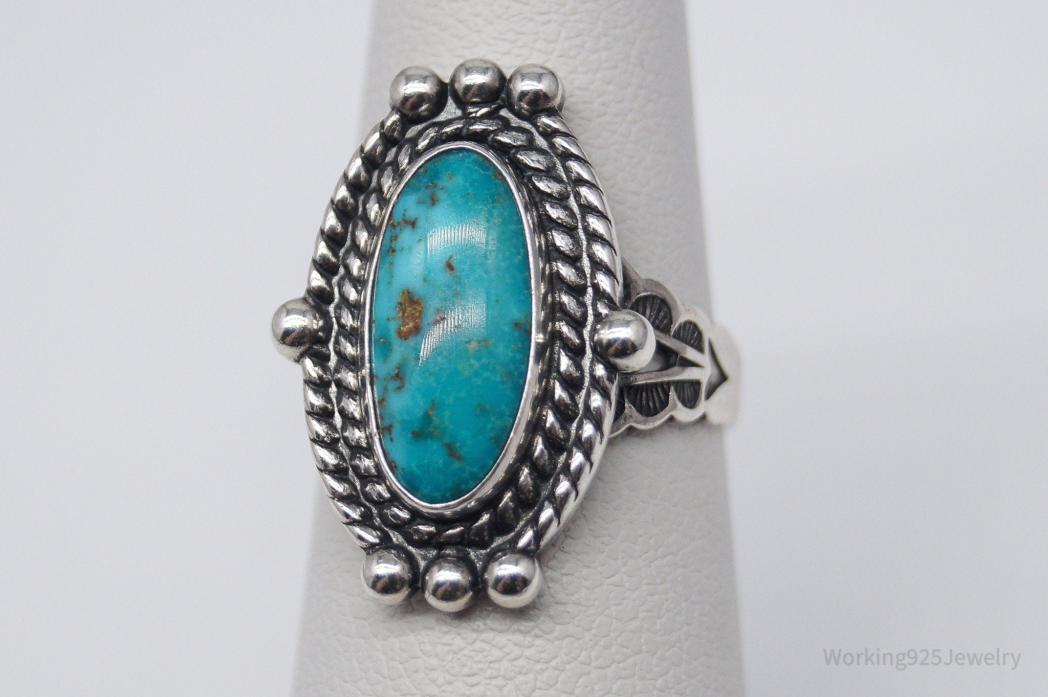 Vintage Handmade Native American Turquoise Sterling Silver Ring - Size 5.75