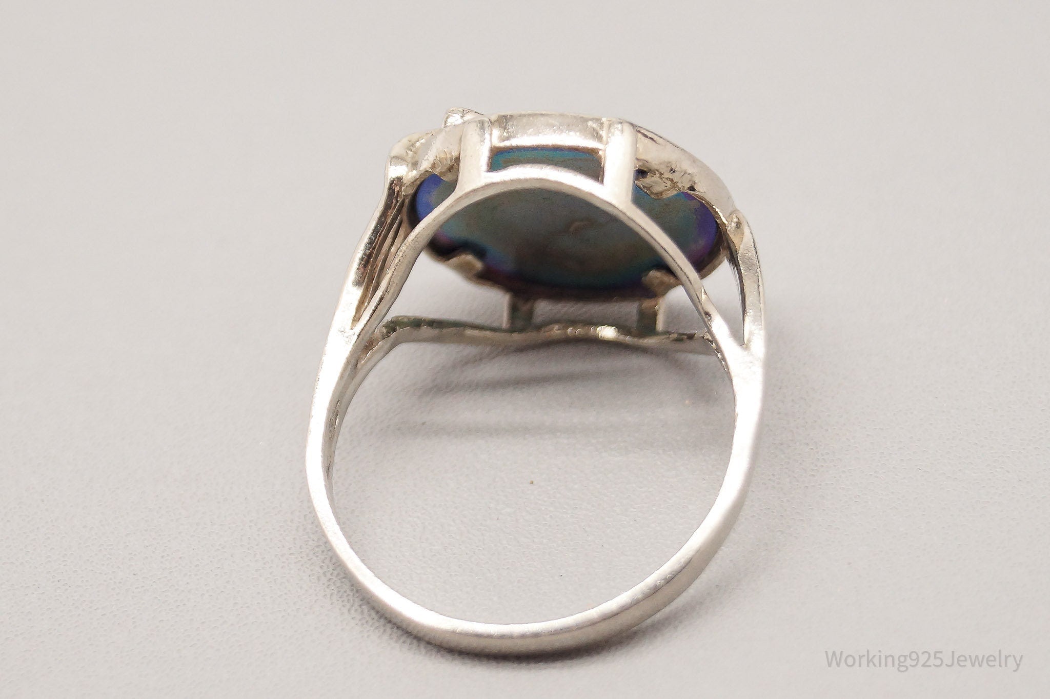 Vintage Cubic Zirconia & Purple Blue Plate Sterling Silver Ring - Size 8.25