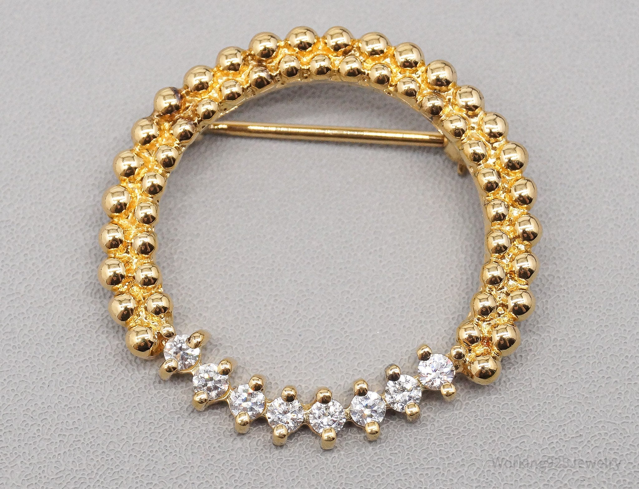 Vintage 1940s Style Diamonique Cubic Zirconia Gold Vermeil Sterling Silver Brooch