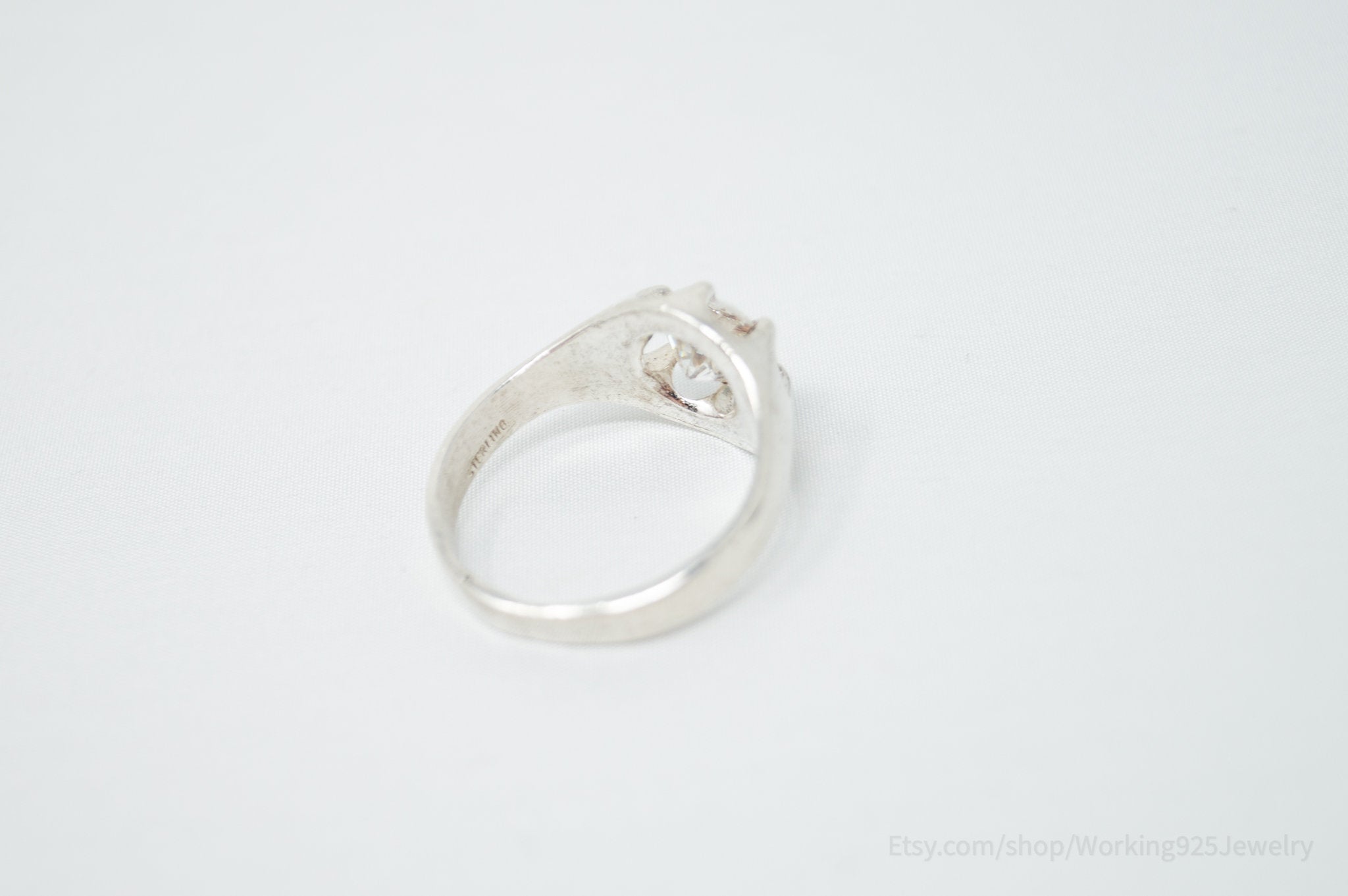 Vintage Art Deco Style Cubic Zirconia Sterling Silver Ring Sz 10.75