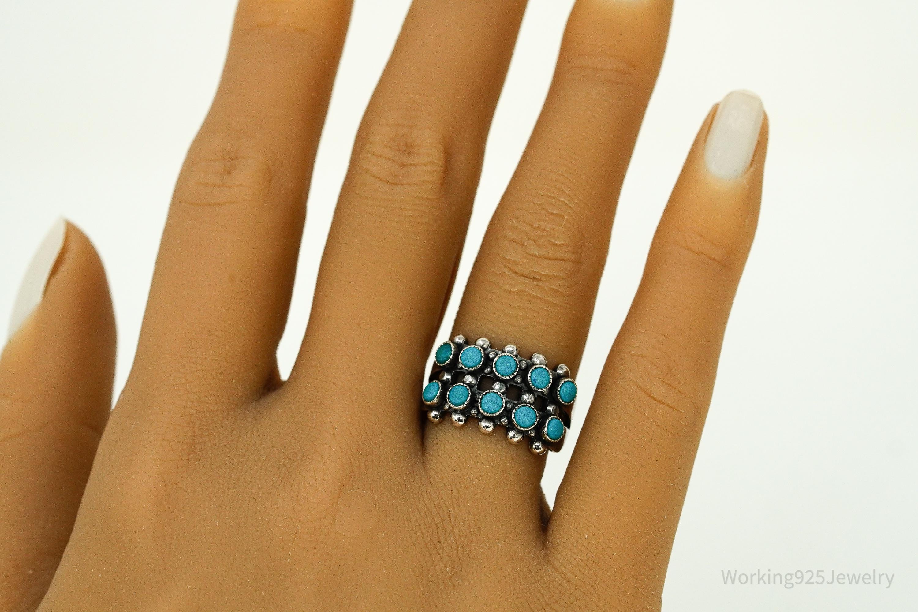 Vintage Handmade Native American Turquoise Sterling Silver Ring - Size 7.25