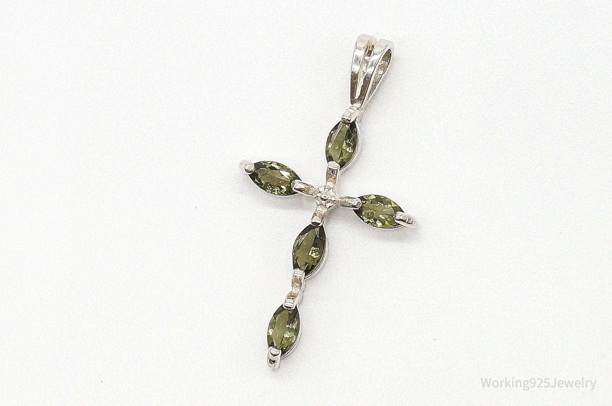 Vintage Peridot Cross Sterling Silver Pendant