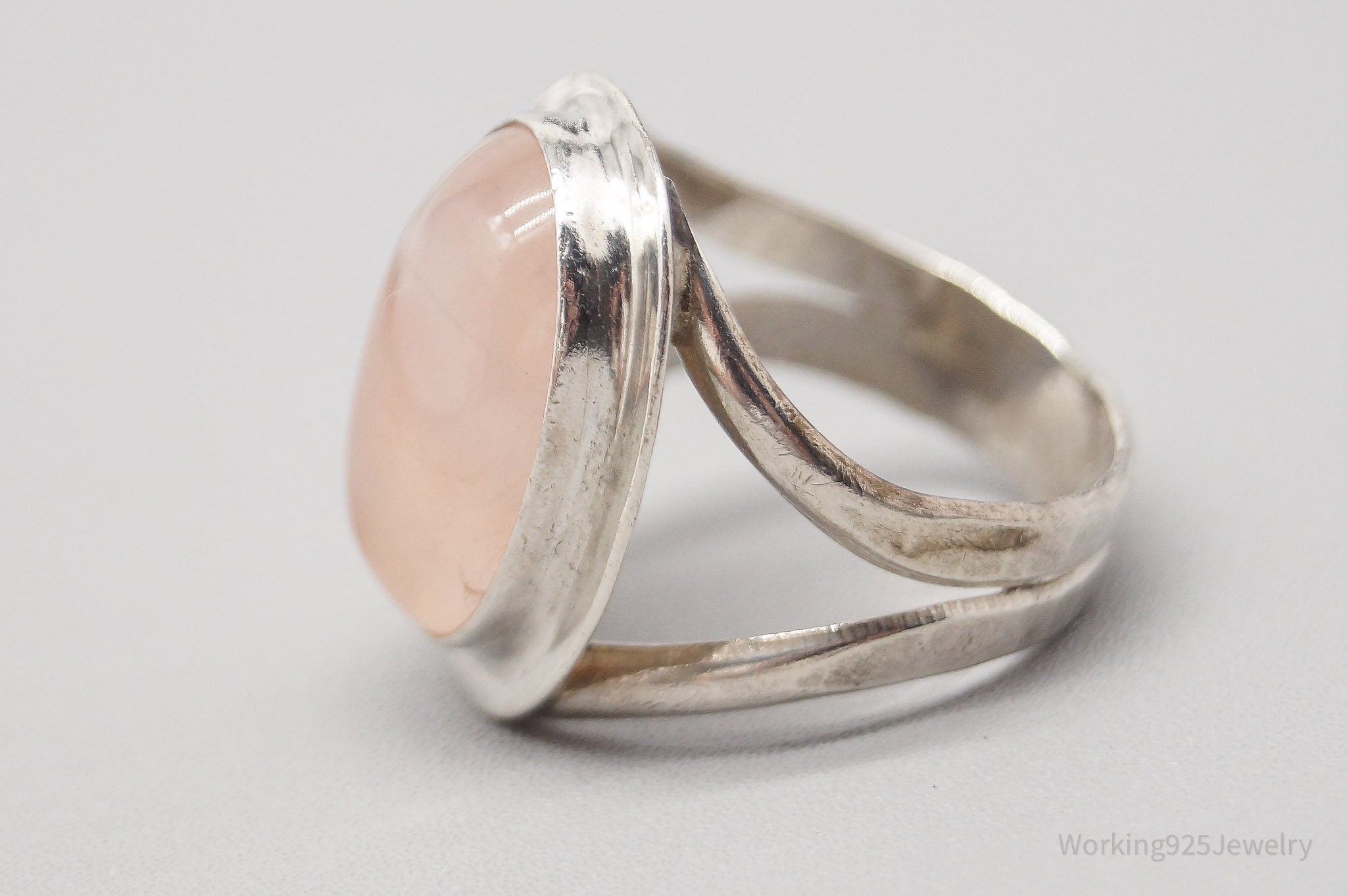 Vintage Rose Quartz Sterling Silver Ring - Size 7.75