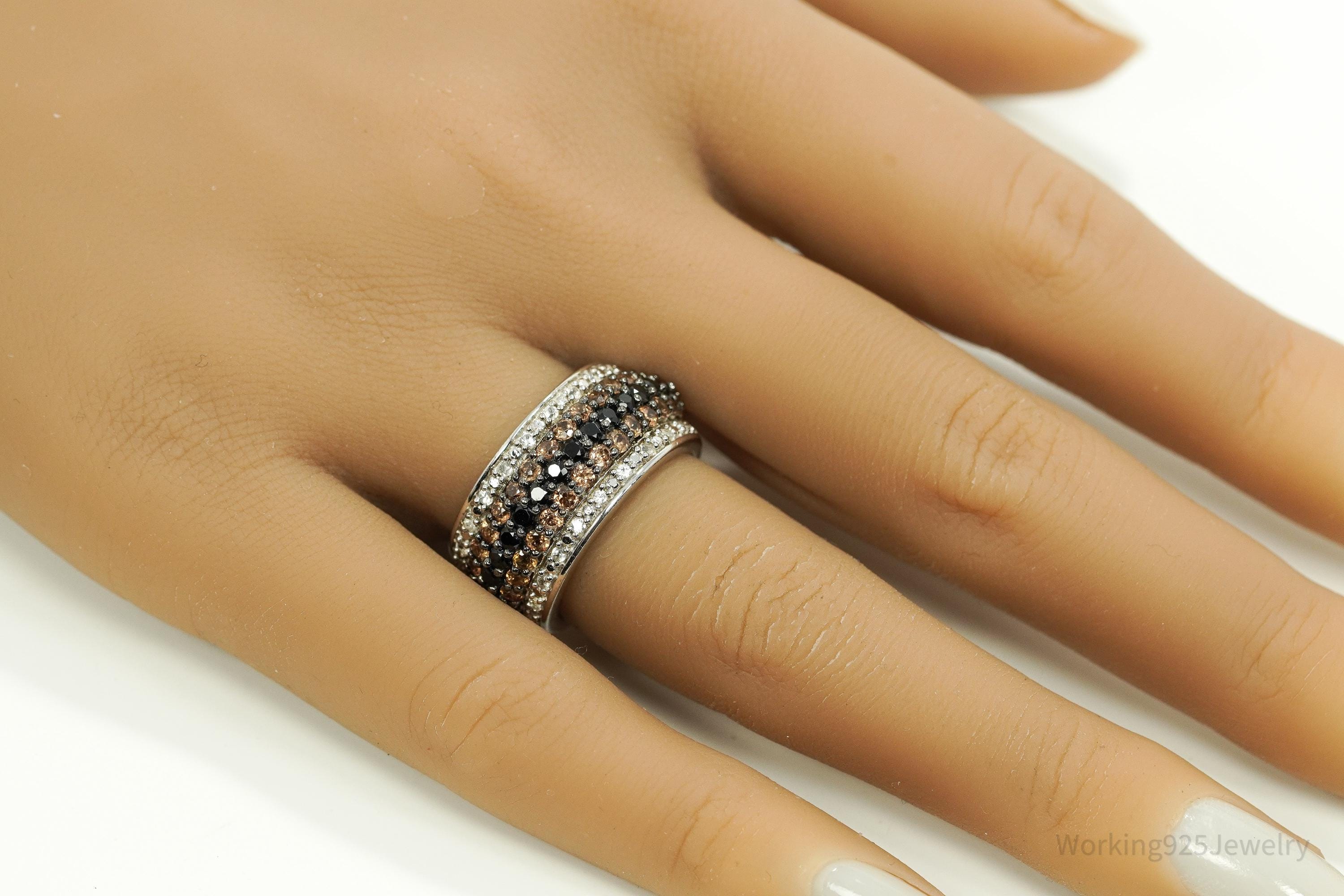 Designer Black Spinel, Citrine, & Cubic Zirconia Sterling Silver Ring Size 6.25