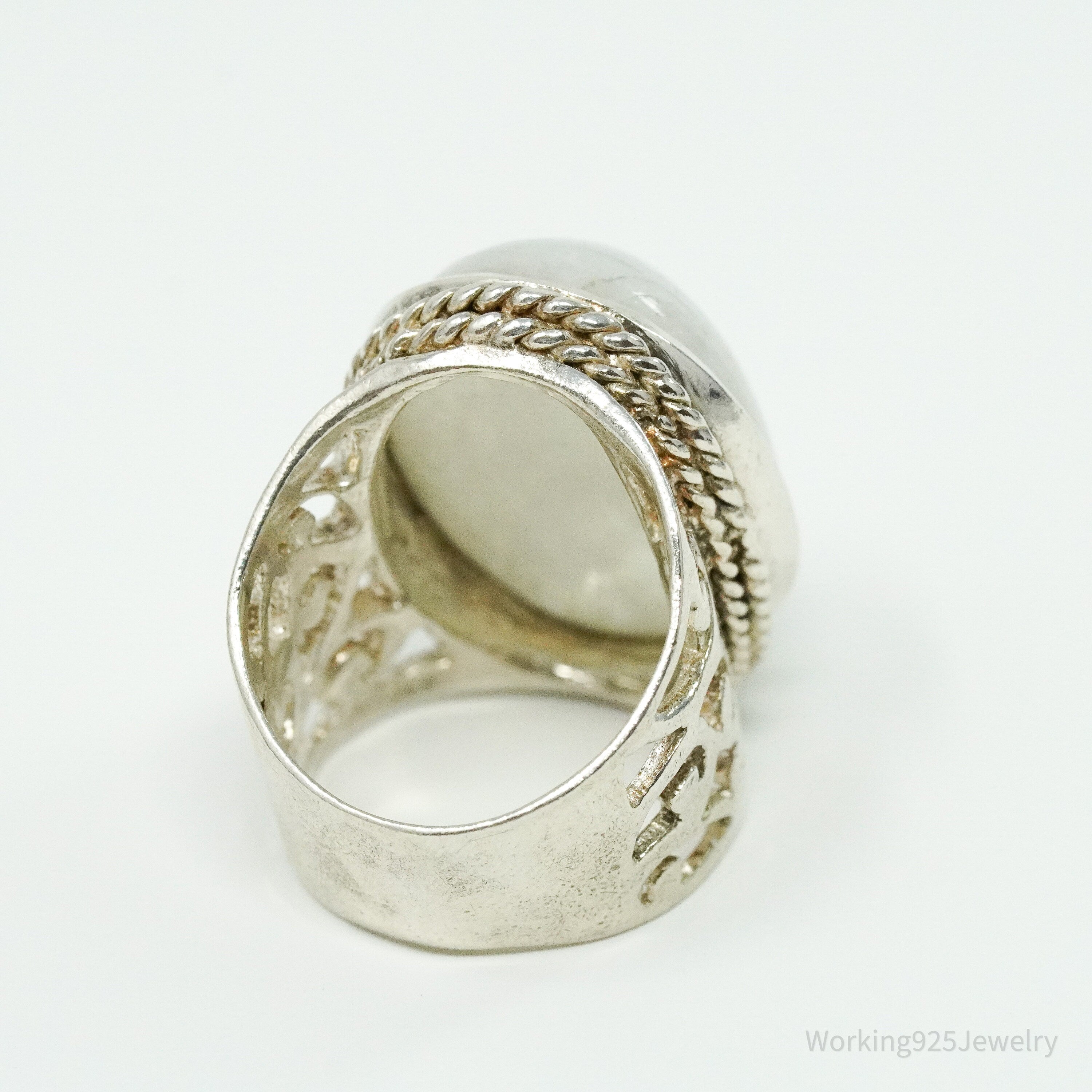 Vintage Large Moonstone Sterling Silver Ring - Size 5.75