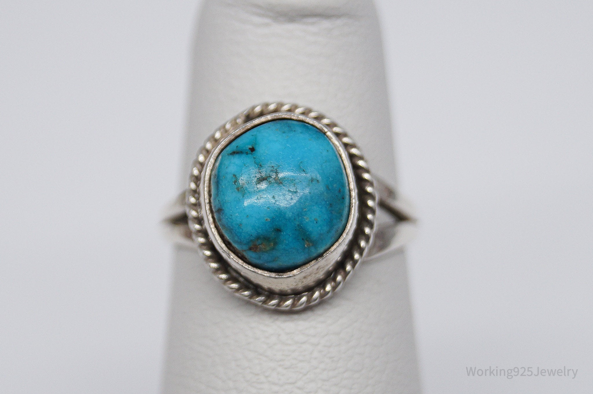 Vintage Native American Turquoise Unsigned Silver Ring - Size 2.75