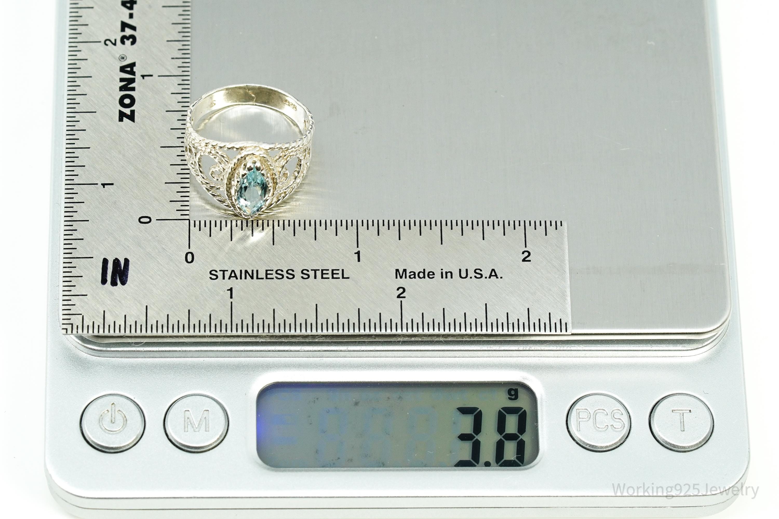 Vintage Blue Topaz Sterling Silver Ring - Size 7.25