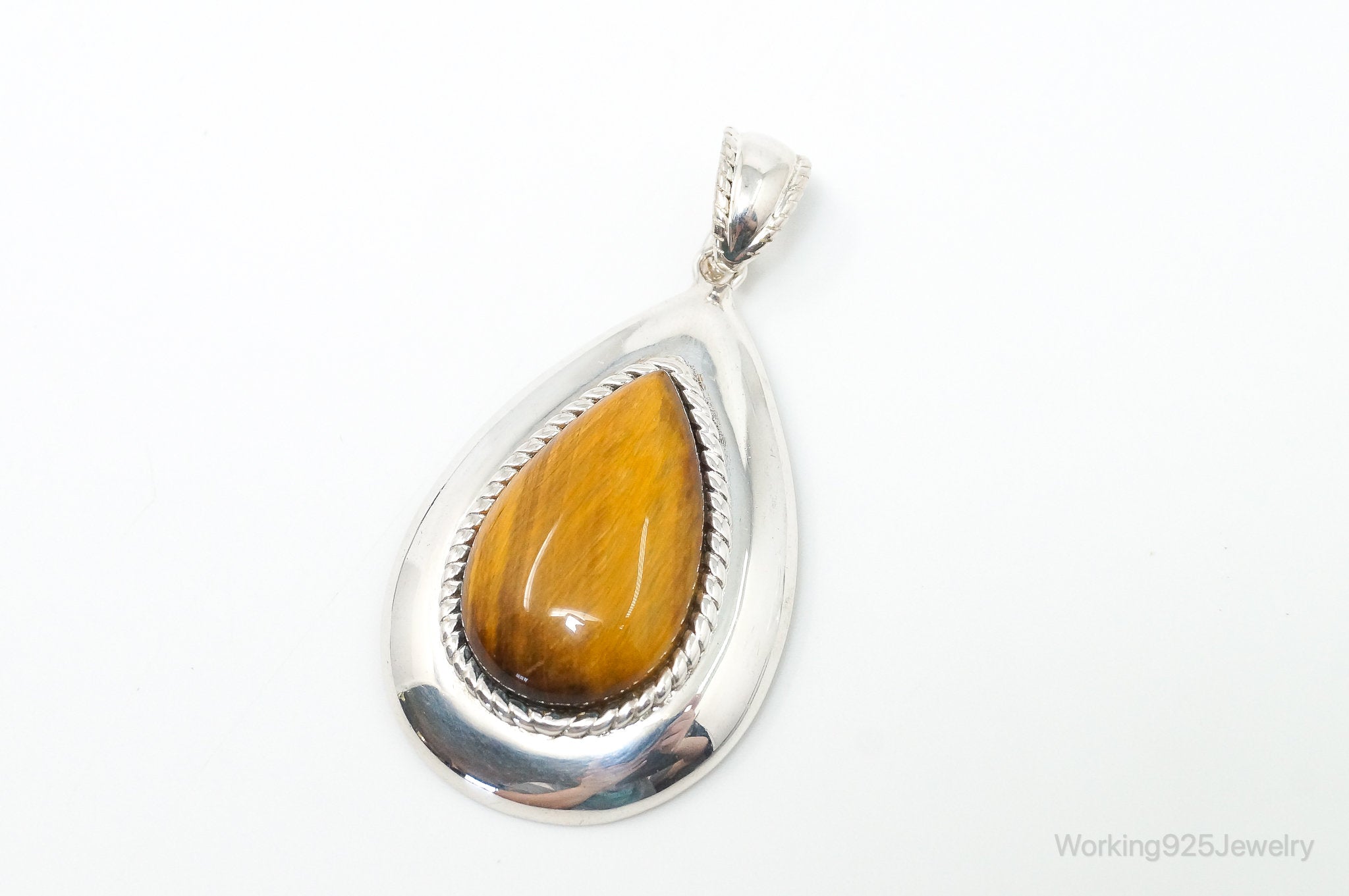 Vintage Large Tigers Eye Southwestern Style Sterling Silver Pendant