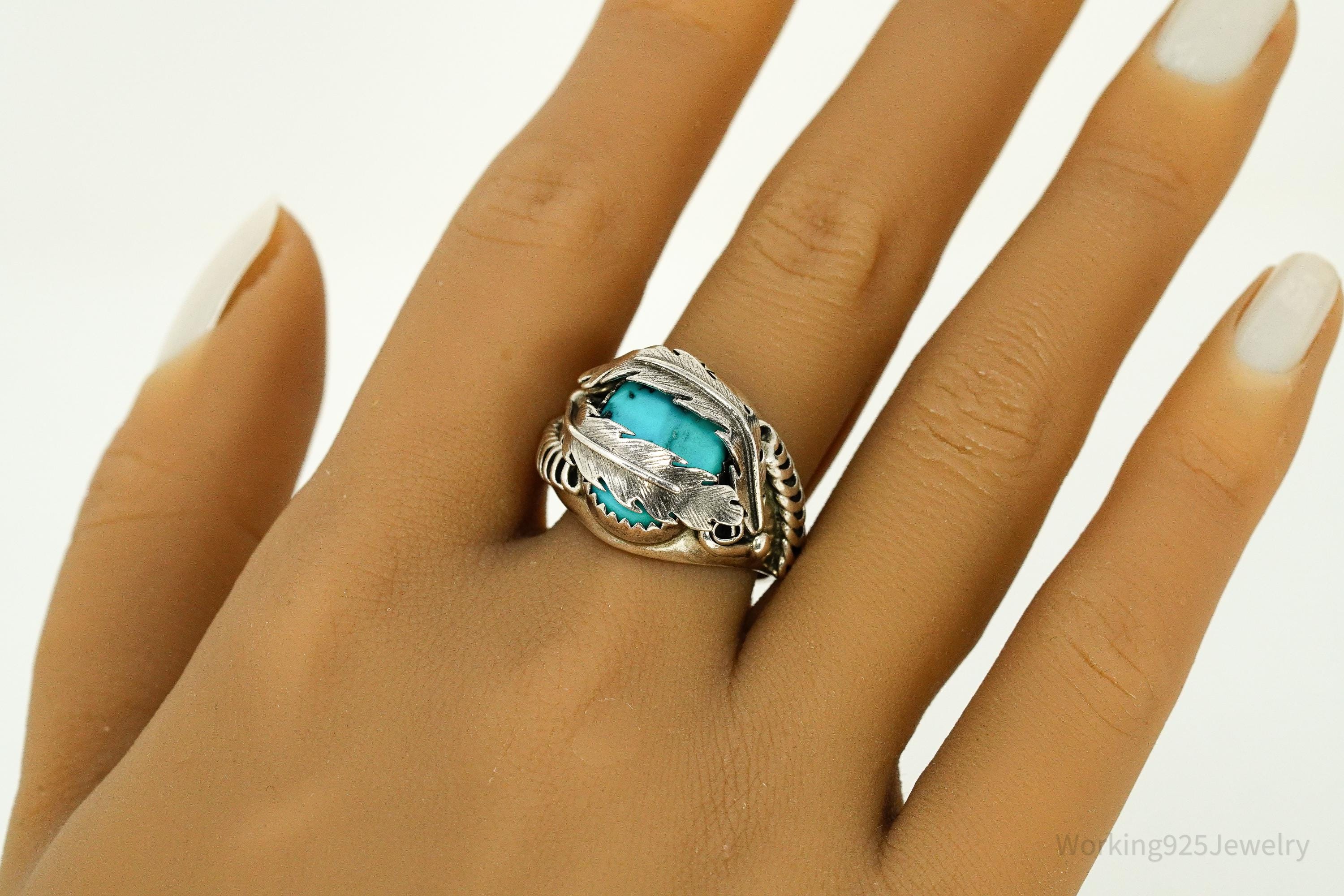 Vintage Native American Turquoise Sterling Silver Ring - Size 10