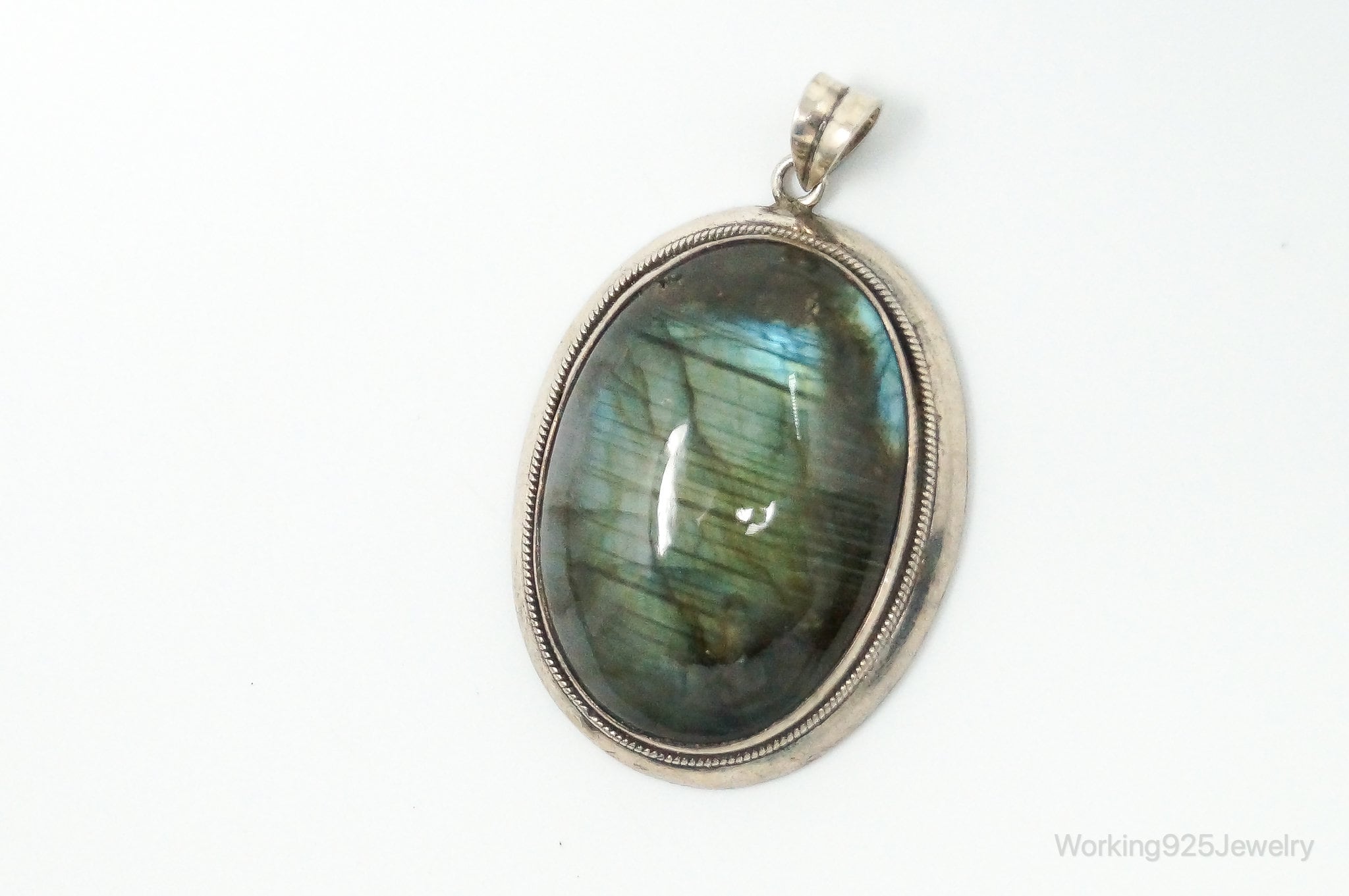 Vintage Large Labradorite Sterling Silver Necklace Pendant