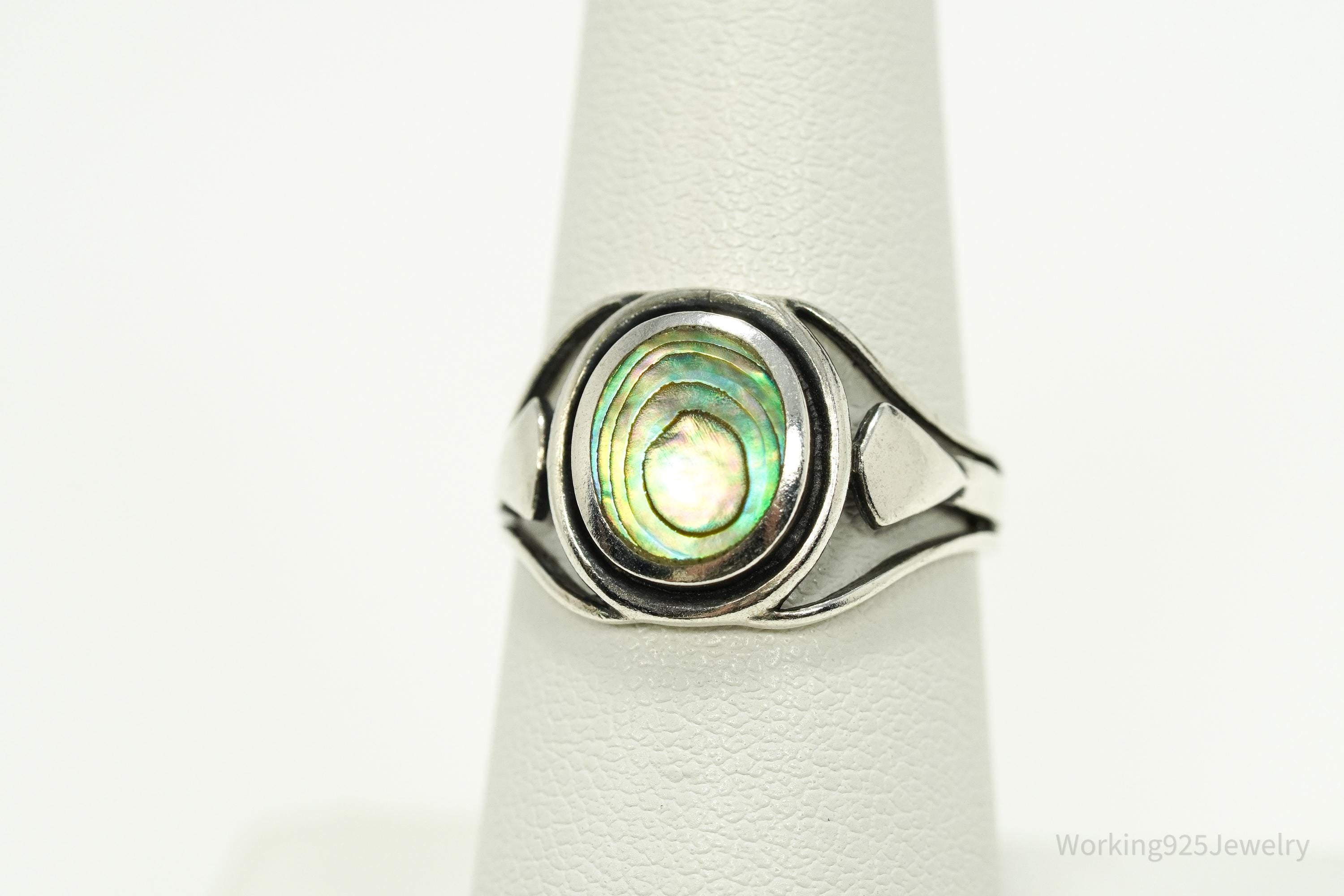 Vintage Abalone Paua Shell Sterling Silver Ring - Size 7