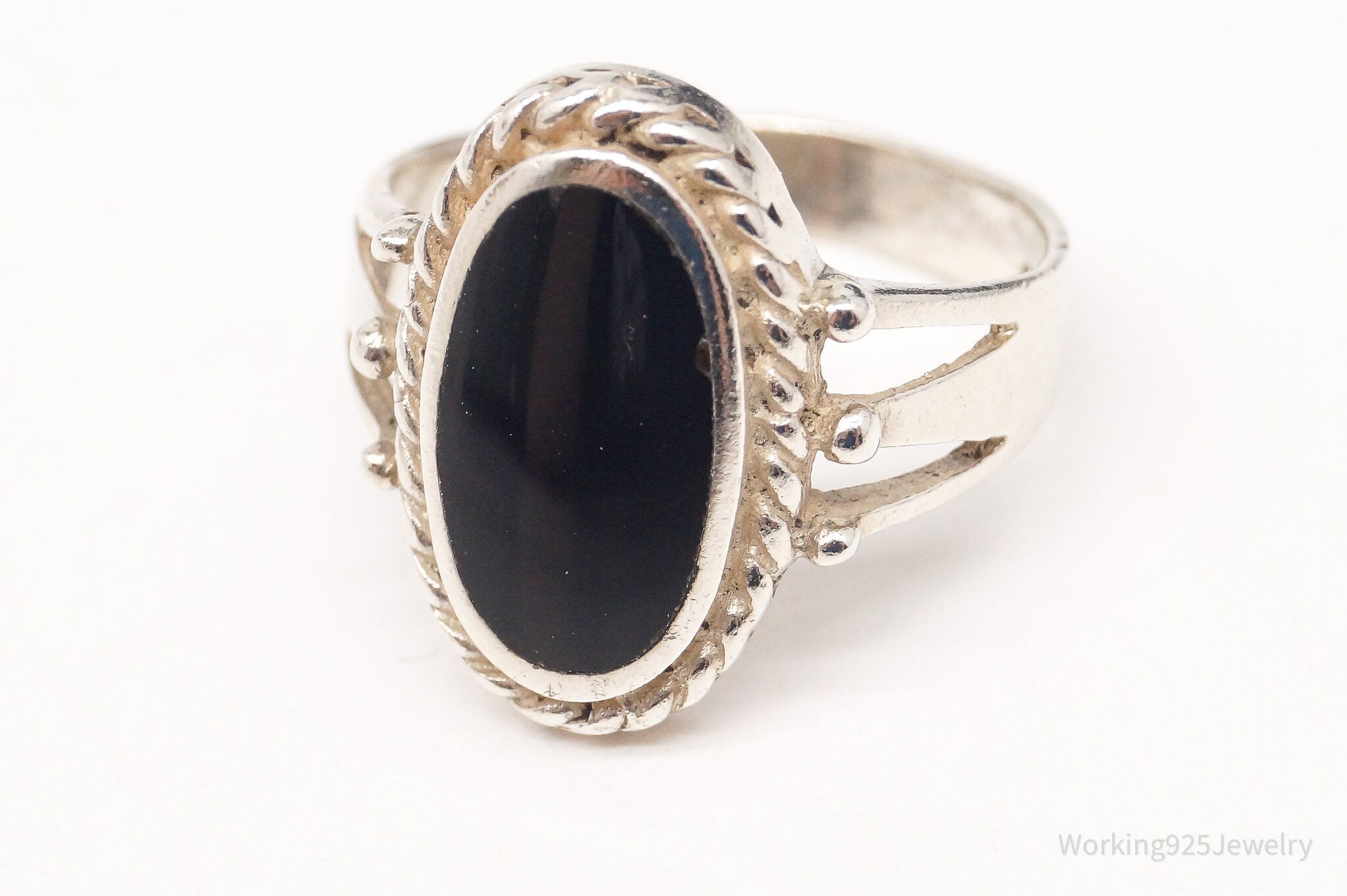 Vintage Southwestern Style Black Onyx Sterling Silver Ring Size 6.75