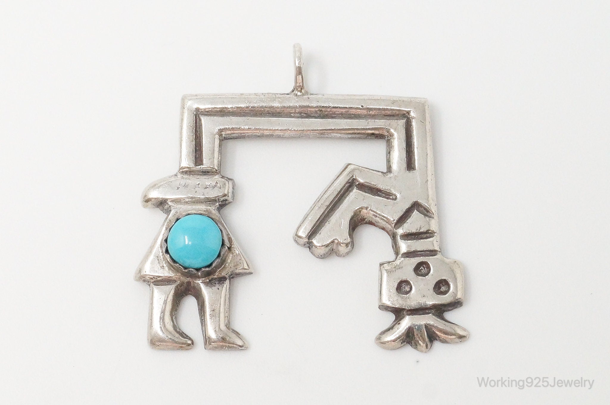 Vintage Native American Kachina Turquoise Sterling Silver Pendant