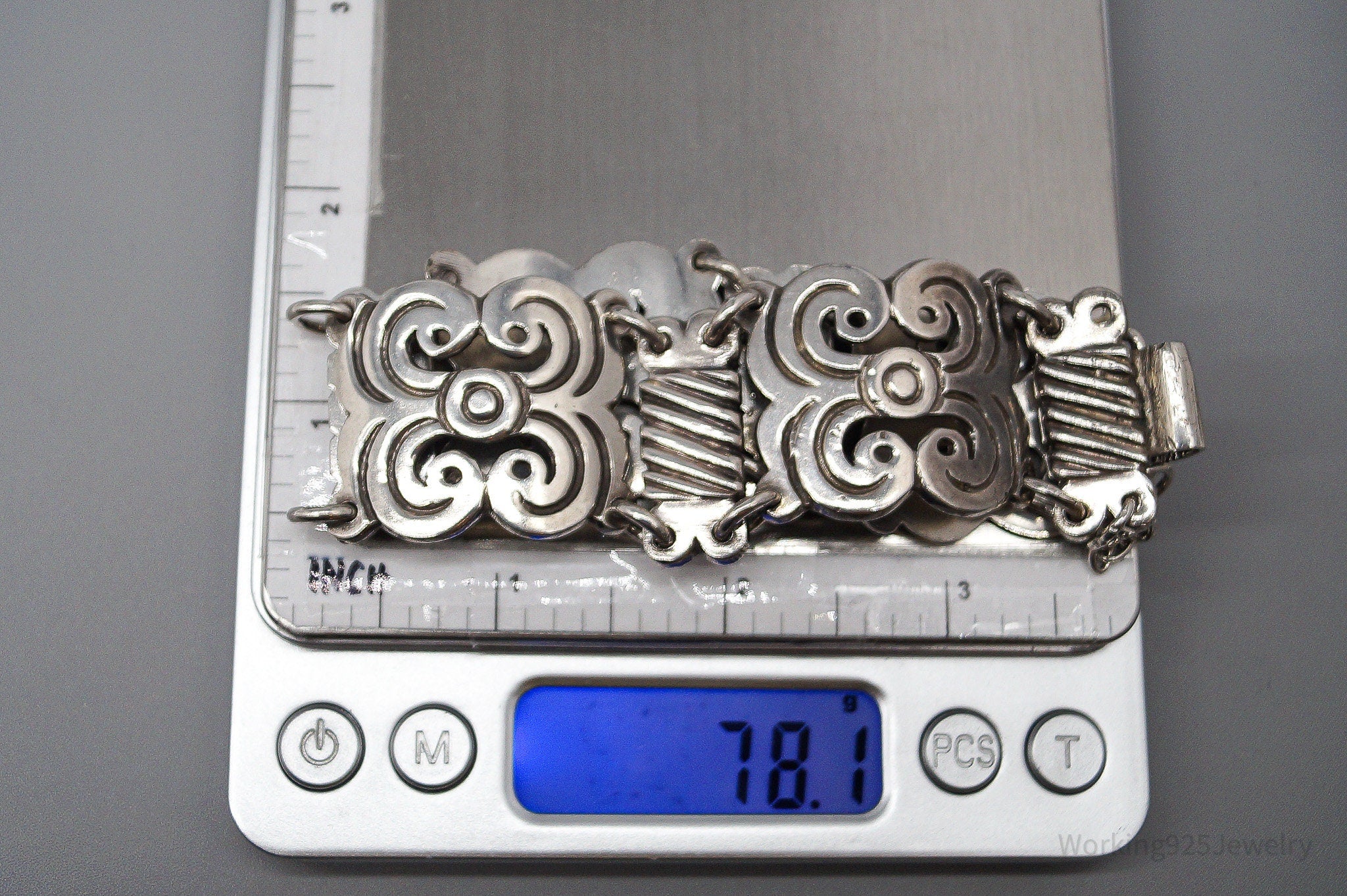 Rare Mid Century Vintage Mexico Modernist Ave Juarez Prieto Sterling Silver Bracelet - 7.5"