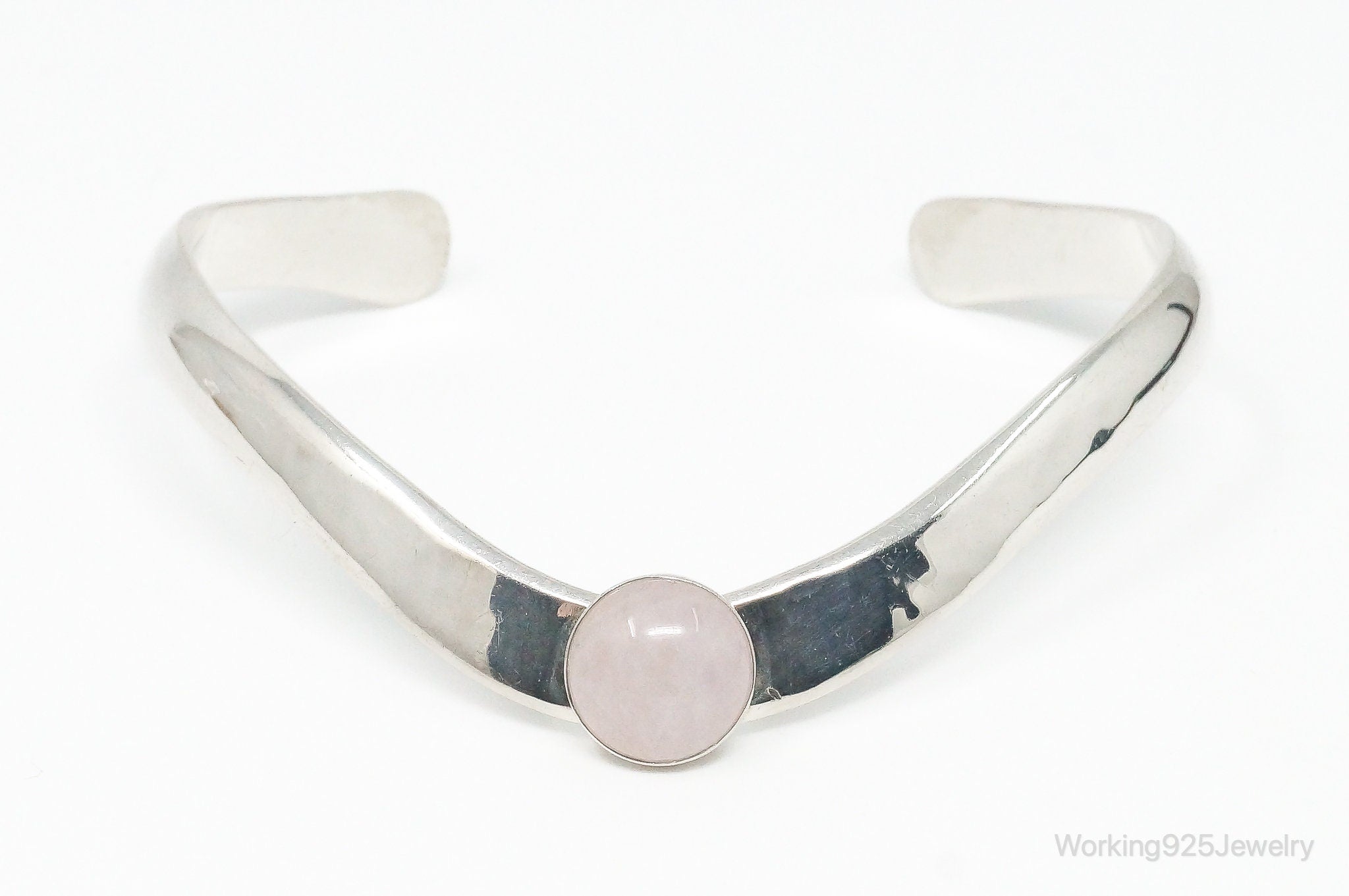 Vintage Rose Quartz Sterling Silver Cuff Bracelet