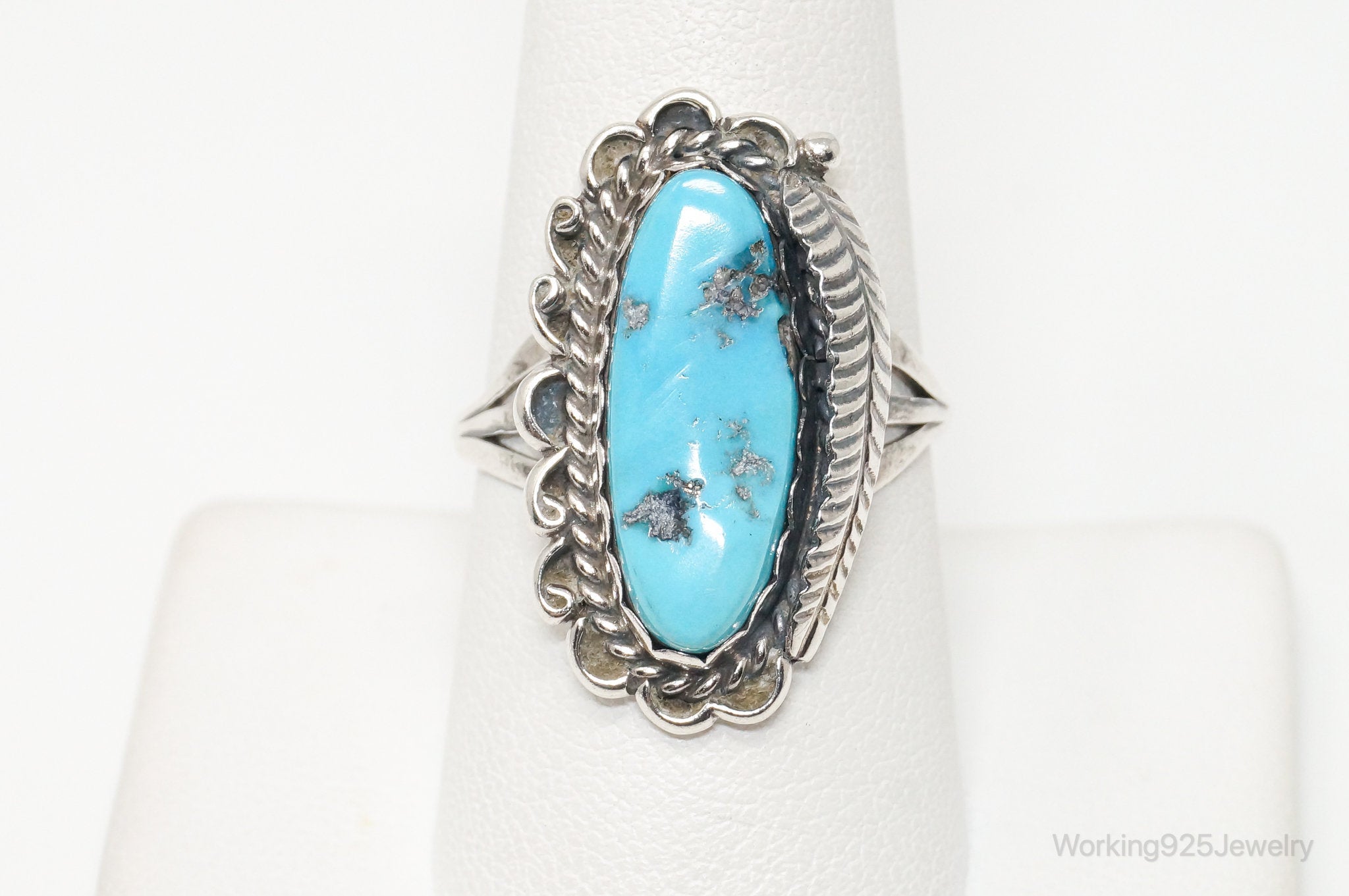 Vintage Native American Unsigned Turquoise Sterling Silver Ring - Sz 8.75