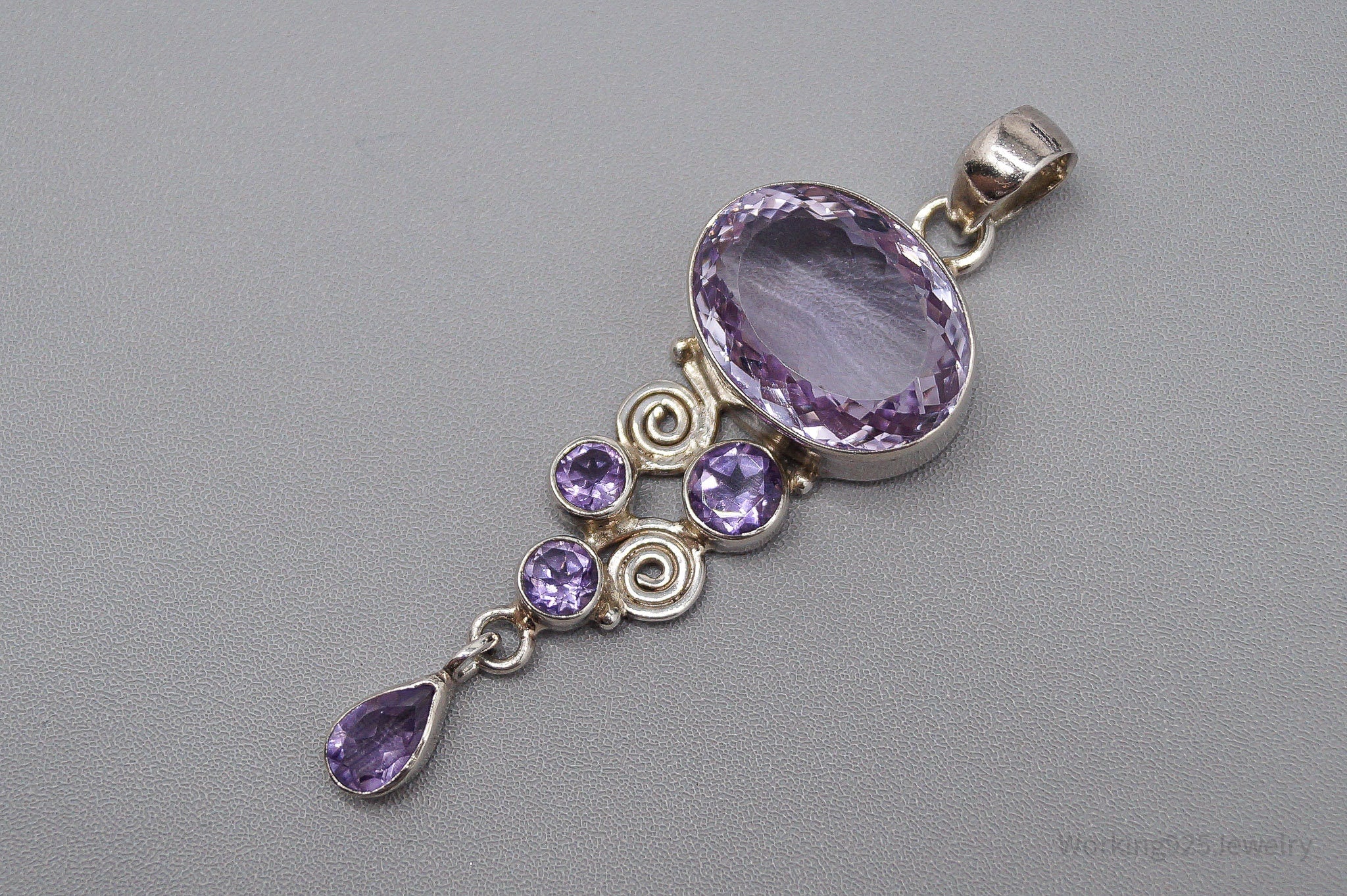 Vintage Large Purple Amethyst Sterling Silver Necklace Pendant
