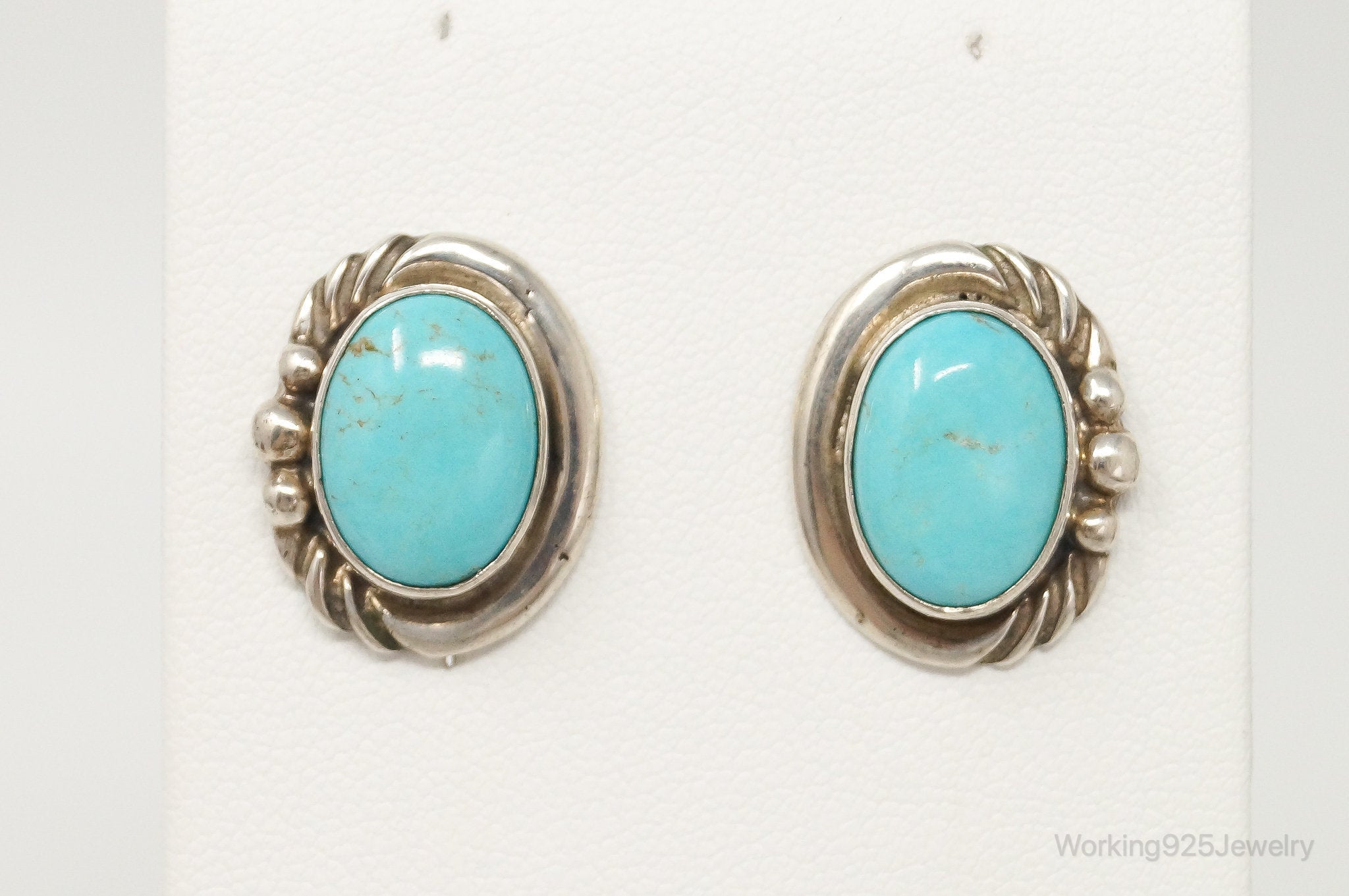 Vintage Native American E Jackson Turquoise Sterling Silver Earrings