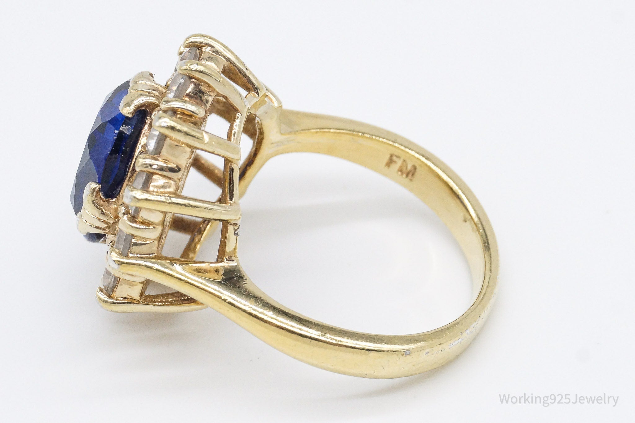 Vintage Lab Sapphire Cubic Zirconia Gold Over Sterling Silver Ring Size 7.5