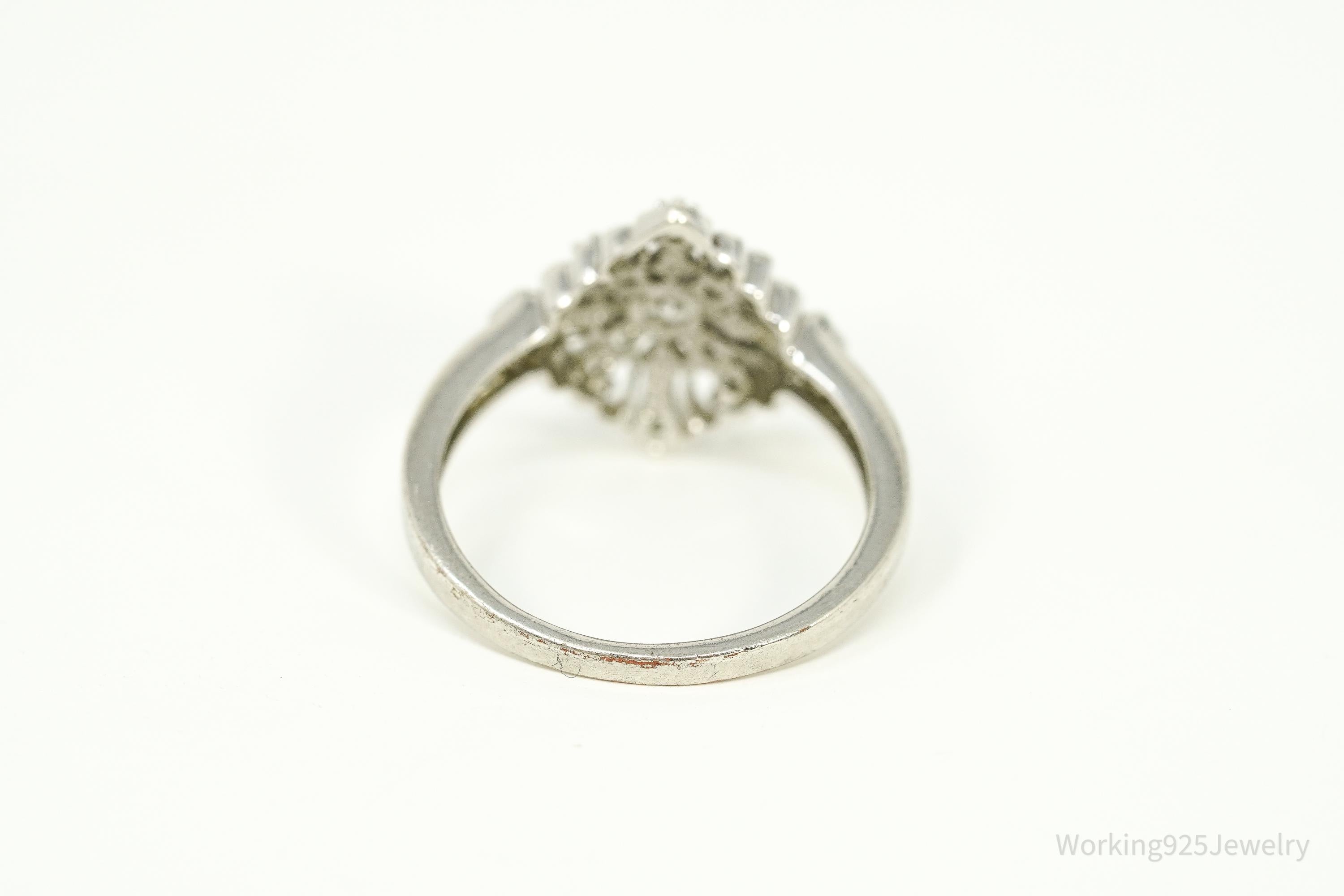 Vintage Faux Diamond Sterling Silver Plated Ring - Size 8.25