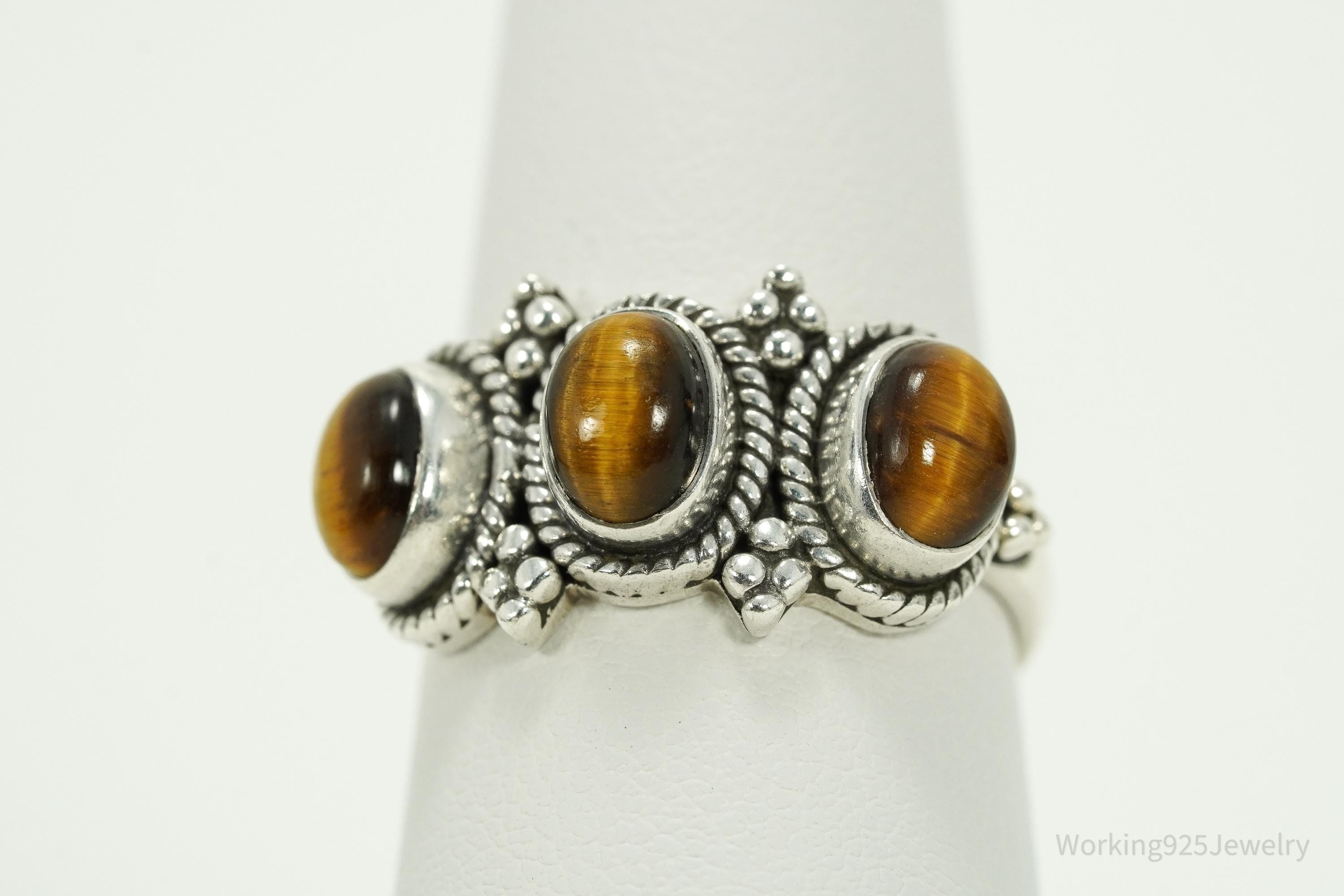 Vintage Designer Doug Paulus Tigers Eye Sterling Silver Ring - Size 8.25