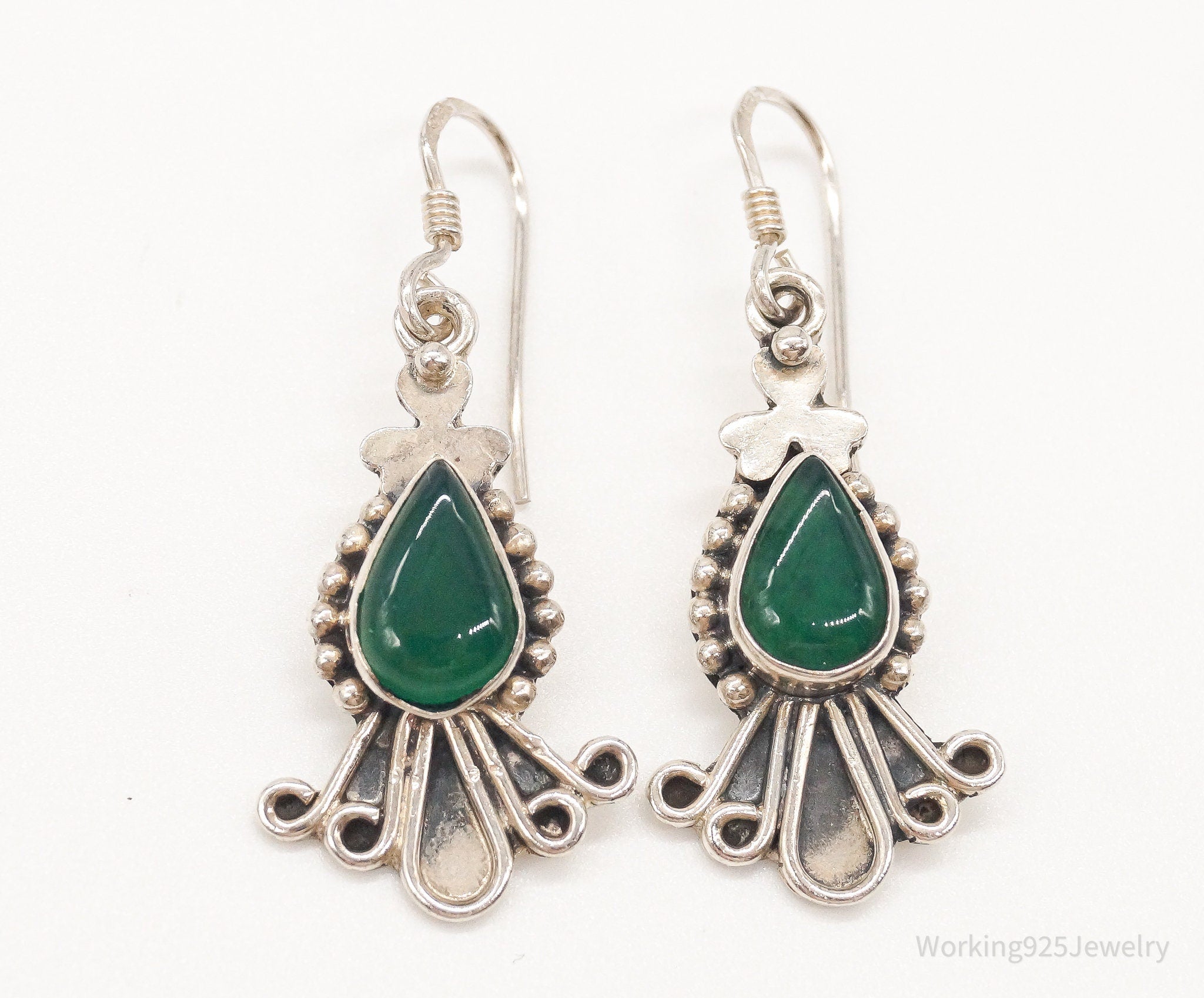 Vintage Green Onyx Sterling Silver Earrings