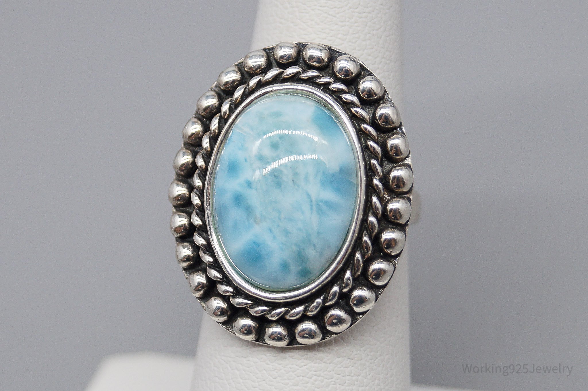Vintage Designer NK Blue Larimar Sterling Silver Ring - Size 5.75